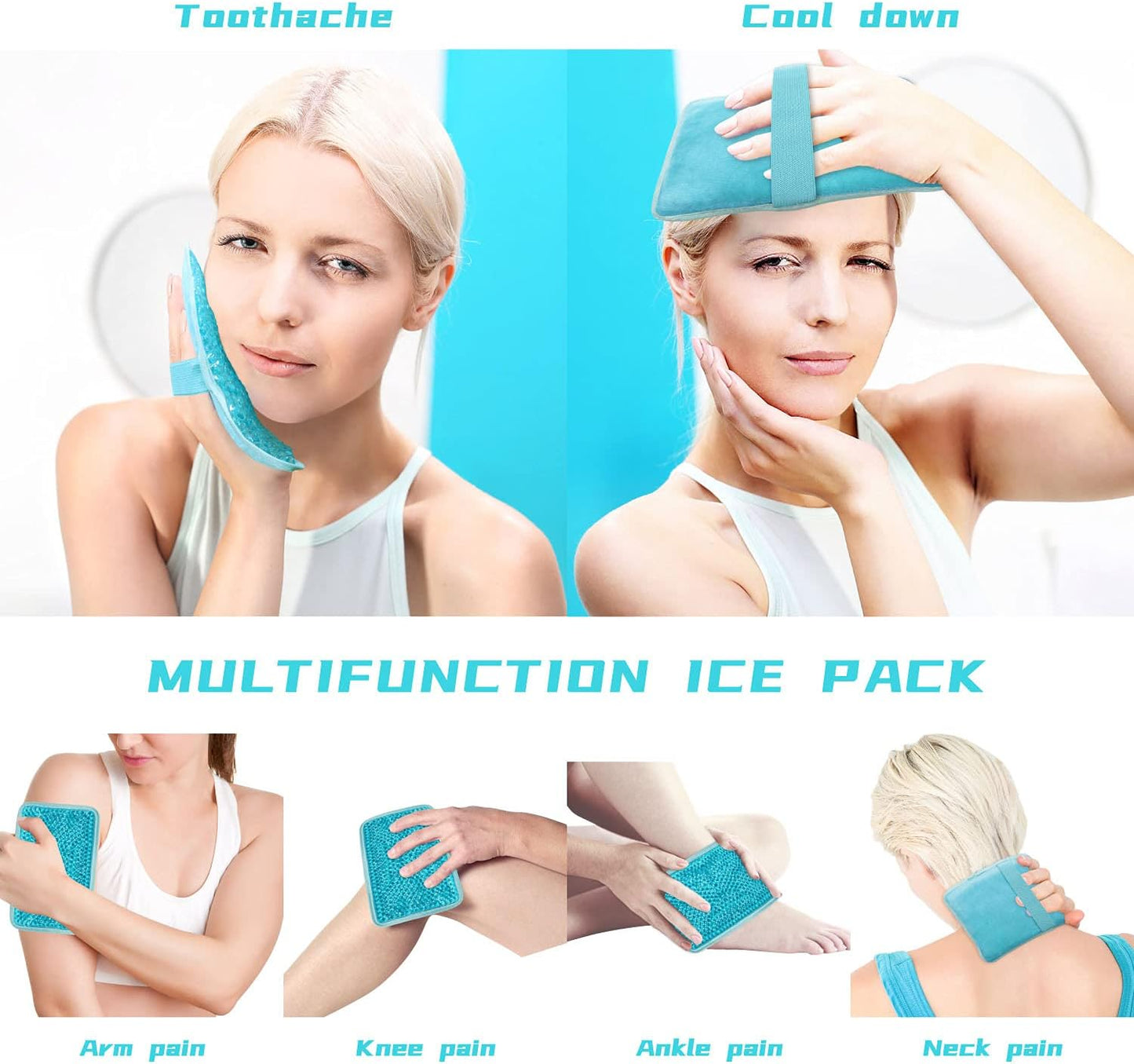 Gel Beads Ice Pack Ice Bag with Strap-Reusable Hot & Cold Pack Compress Therapy for Pain, Swelling,Injuries of Knee, Shoulder, Foot, Back, Ankle, Neck, Hip, Elbow,Wisdom Tooth (Blue-2Pack)