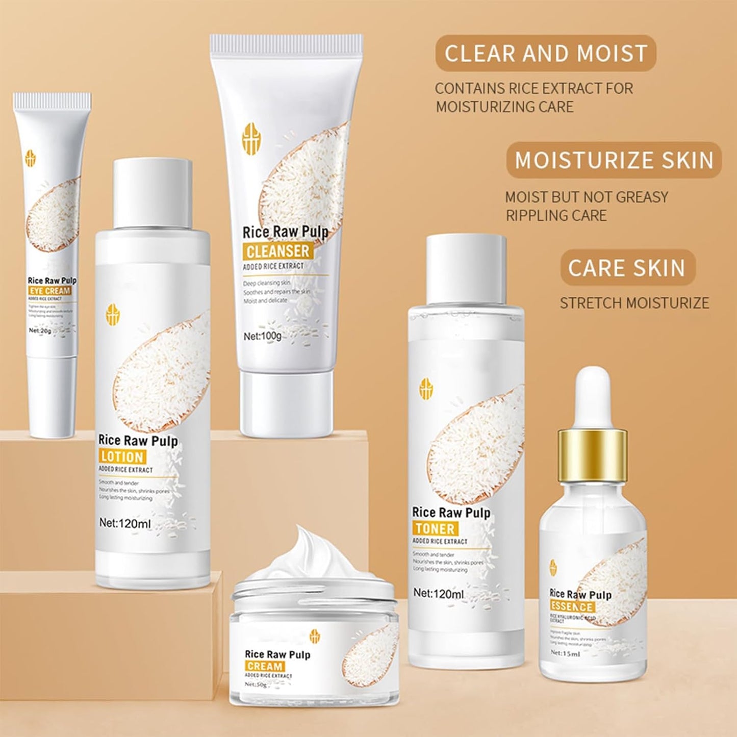 Skincare Gifts for Teenage Girls - Rice Raw Pulp Skin Care Sets & Kits - 6PCS Pamper Gifts for Women with Facial Cleanser-Toner-Eye Cream-Essence-Emulsion-Cream - Gift Set for Firming Hydrating Skin