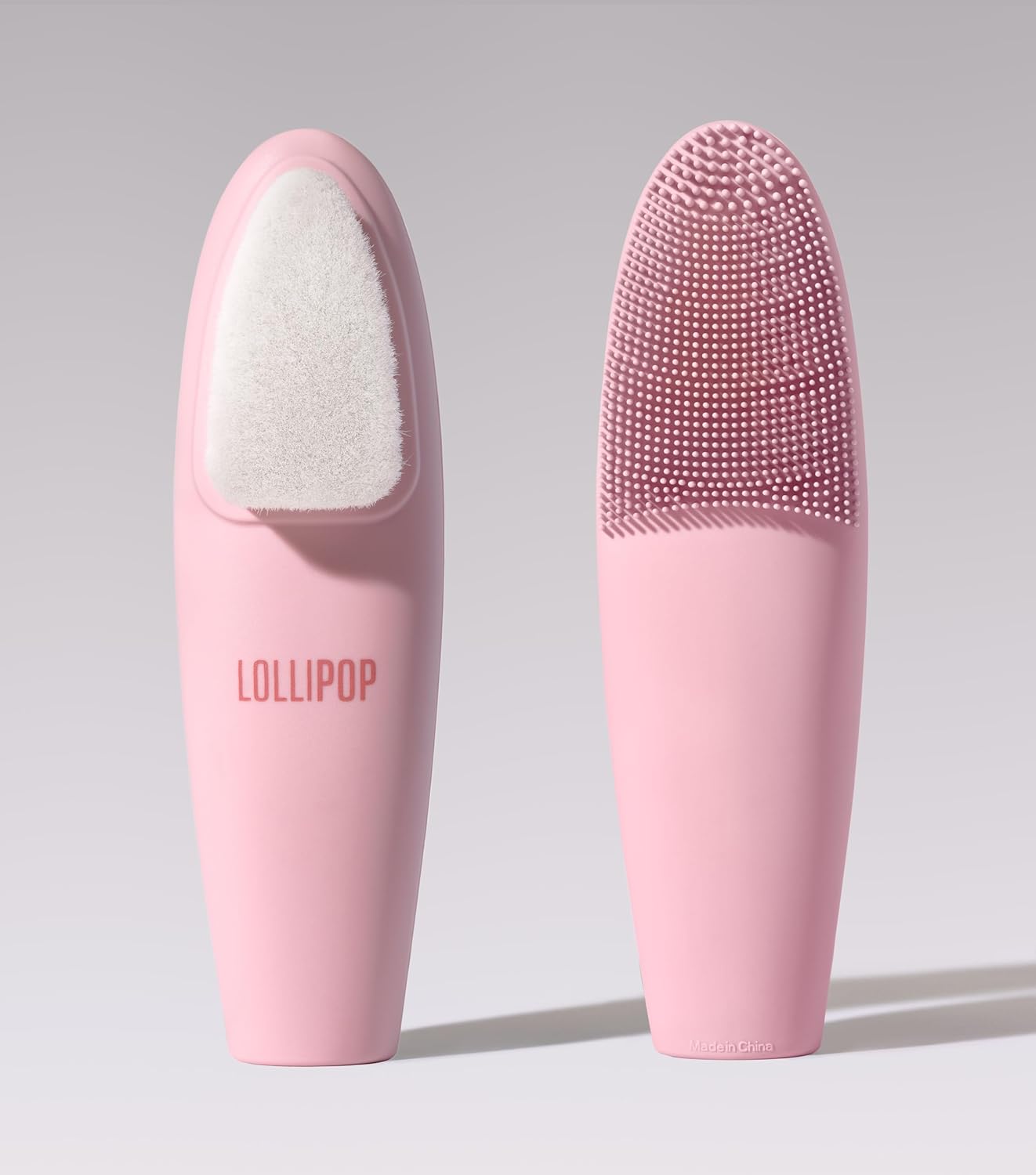 LOLLIPOP Dual-Sided Facial Cleansing Brush | Handle Size Silicone Face Exfoliator and Soft Fiber Cleanser | Manual Face Scrubber for Pores, Makeup Removal, Blackhead and Skincare Routine, Bubblegum