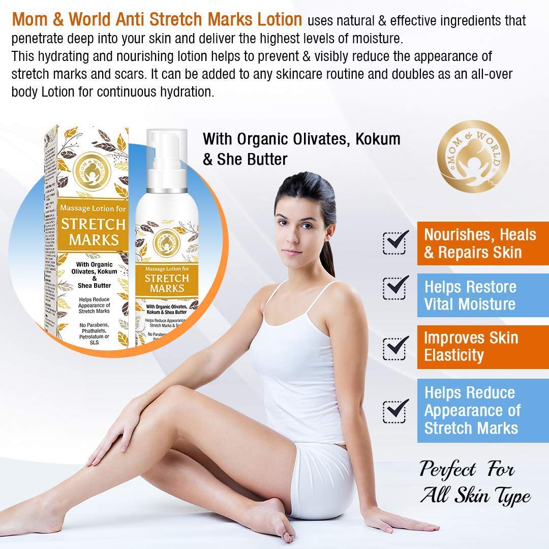 Mom & World Massage Lotion For Stretch Marks -120ml - With Organic Olivates, Kokum & Shea Butter
