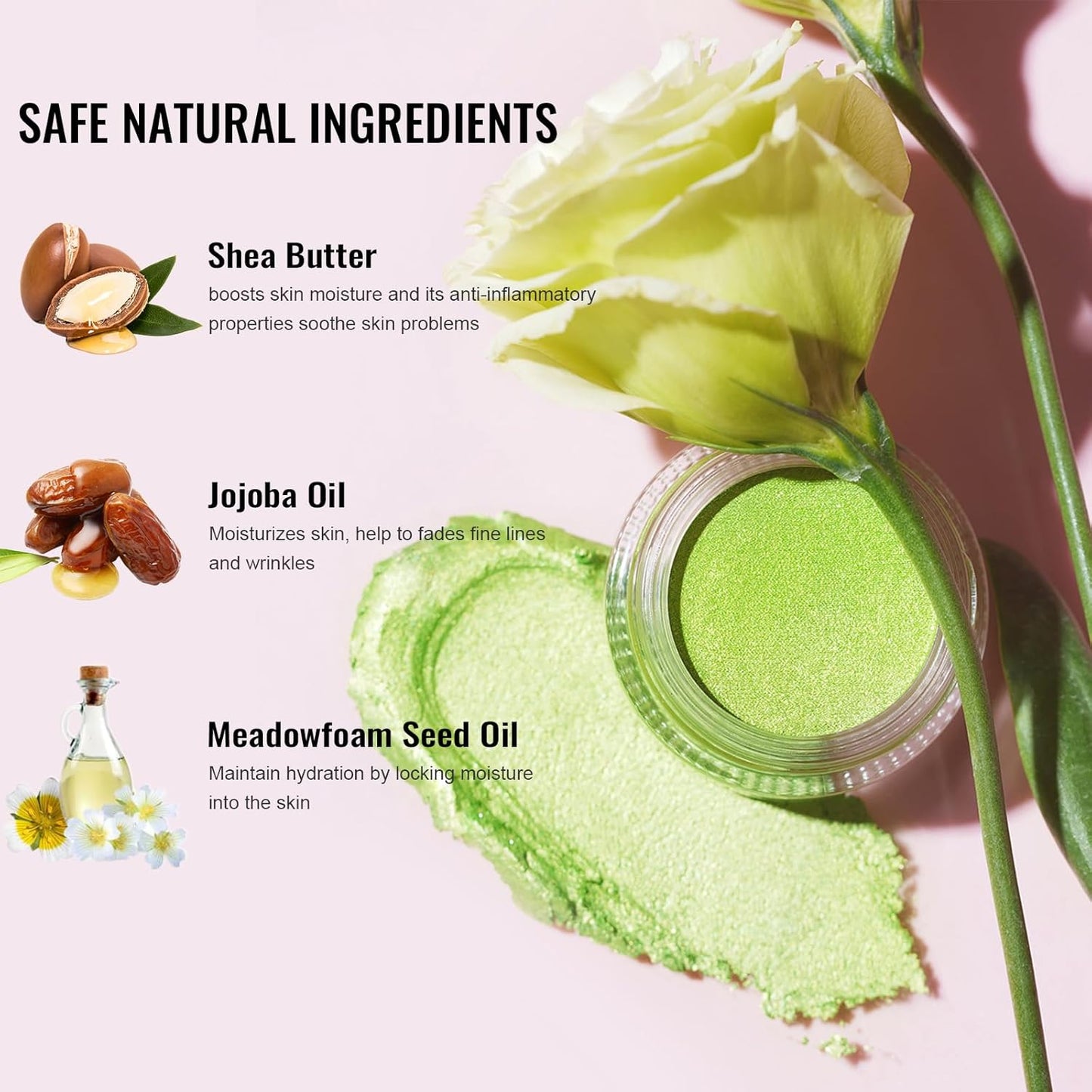 Oulac Lime Green Eyeshadow-Green Glitter Eyeshadow Highly Pigmented Waterproof & Long Lasting for Women with Moisturizing Formula. Multi-use for Highlighter. 6g (15)