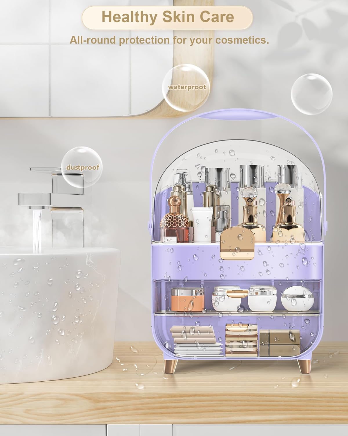 Makeup Organizer, Skincare Holder Bathroom Counter Organizer, Storage Box Cosmetic Display Cases, Teen Girl Gifts Trendy Stuff Make up Organizers for Vanity, Dresser, Countertop (purple)