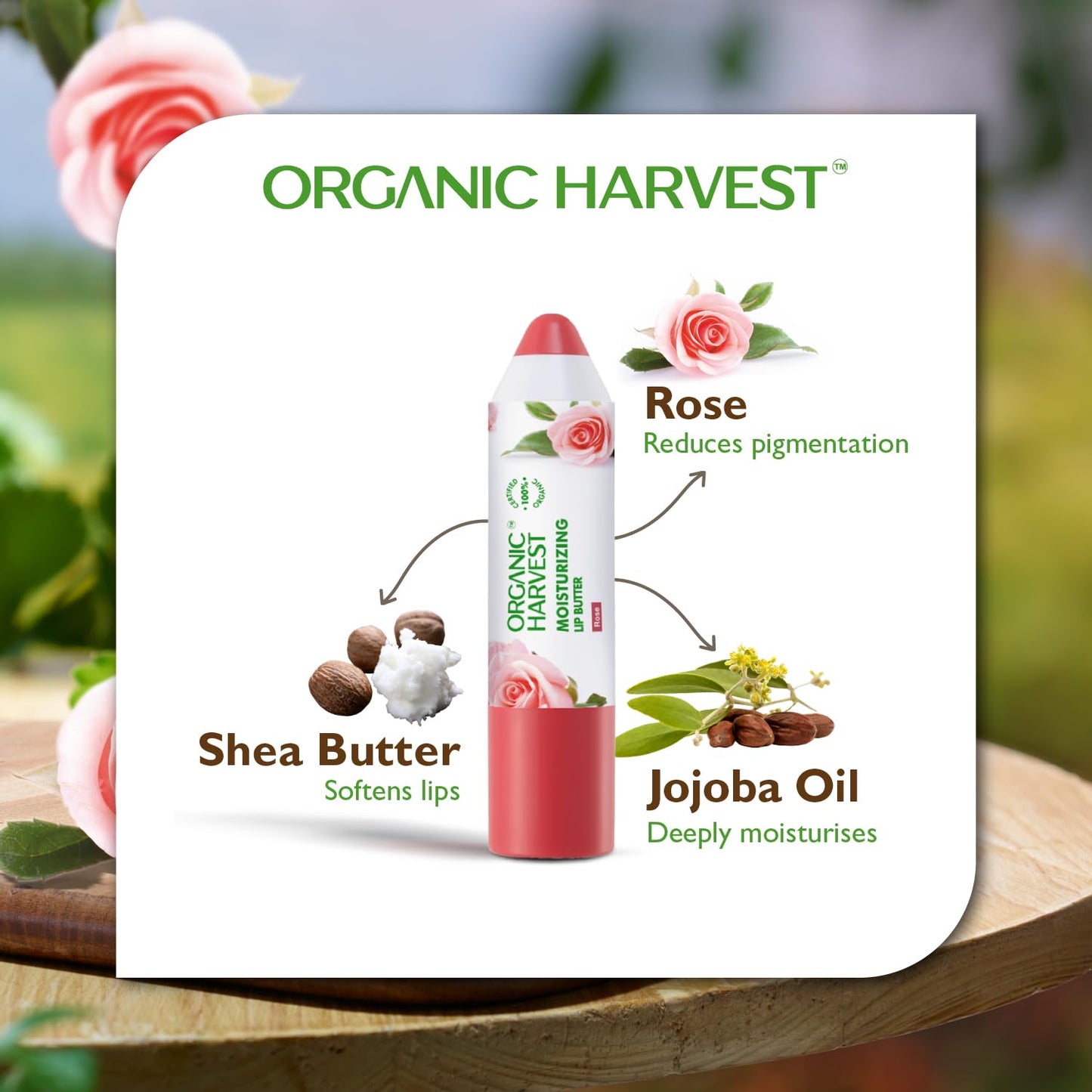 Moisturizing Lip Butter: Rose | Tinted Lip Butter for Women, Men & Kids | Best Organic Lip Balm | 100% American Certified Organic | 4gm