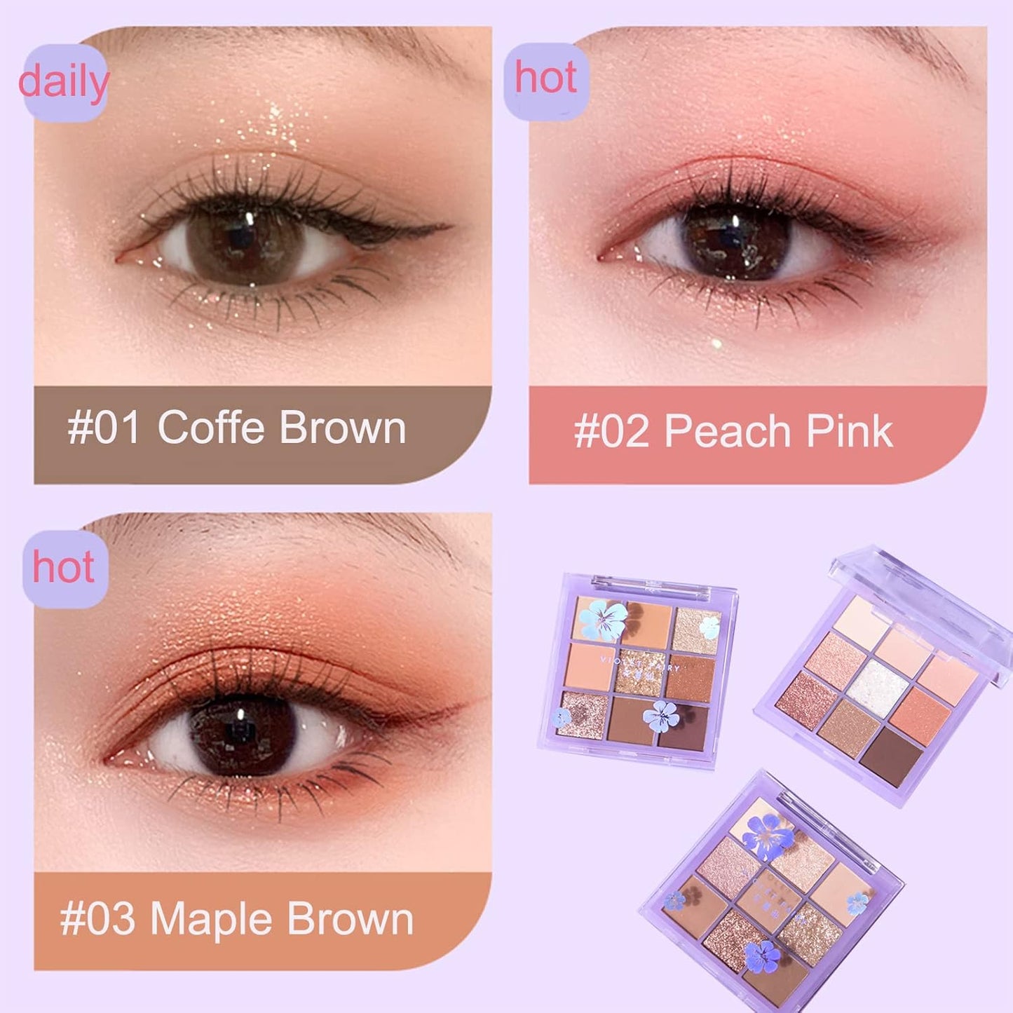 Violet Fairy 9 Color Eyeshadow Palette, Warm Neutrals (01)