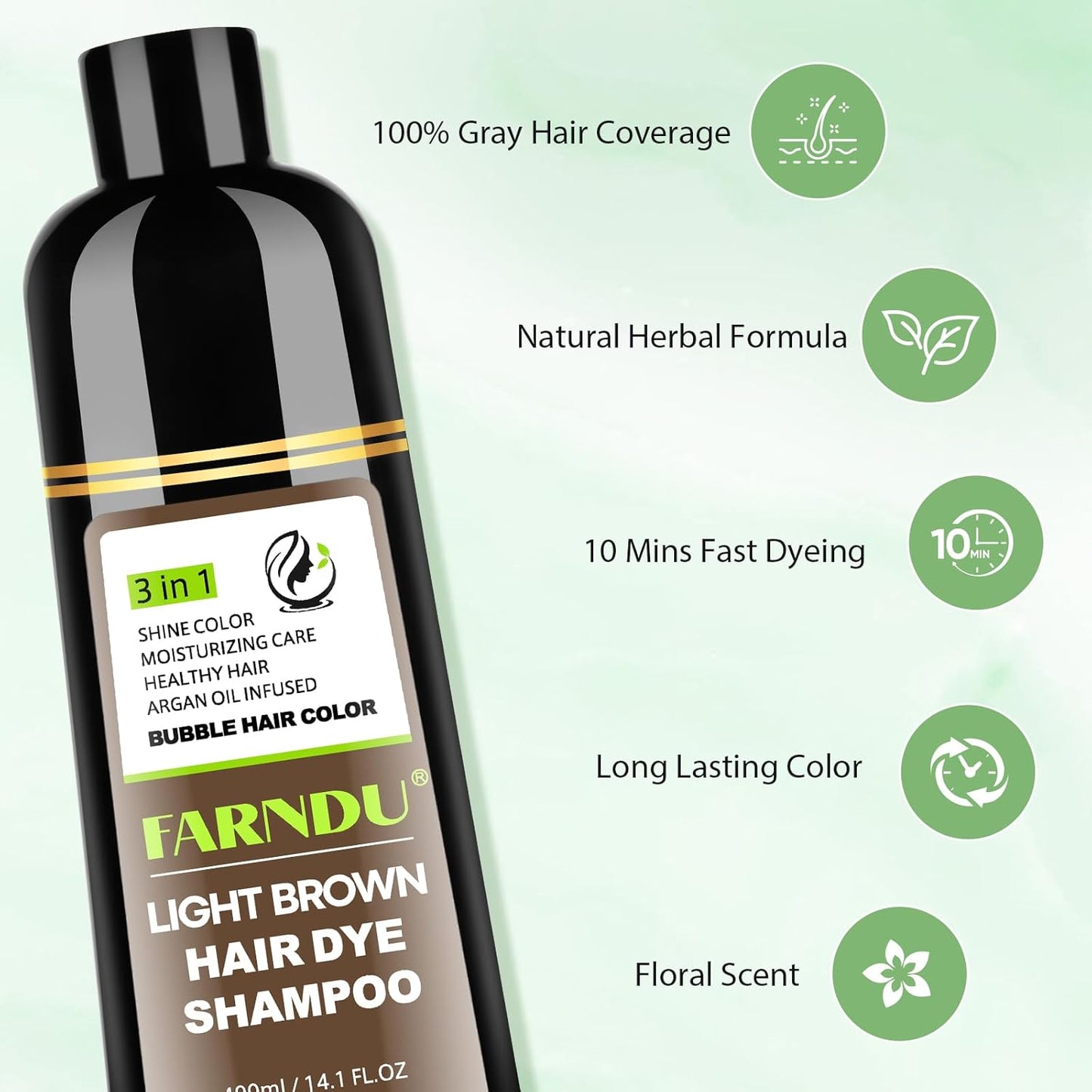 Light Brown Hair Dye Shampoo for Women Men, Instant Gray Hair Coverage Natural Herbal Hair Color Shampoo 3 In 1 champu para canas