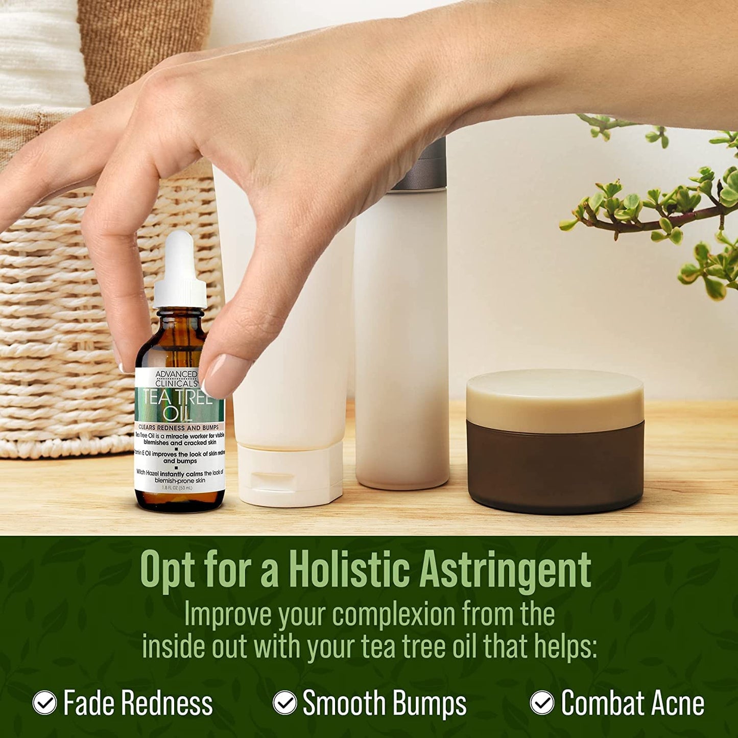 Advanced Clinicals Tea Tree Oil Serum For Face + Vitamin C Serum + Exfoliating 10% Glycolic Acid Serum Skincare Set | Face Serum For Women | Anti Aging Serums To Brighten, Exfoliate, & Hydrate, 3-Set