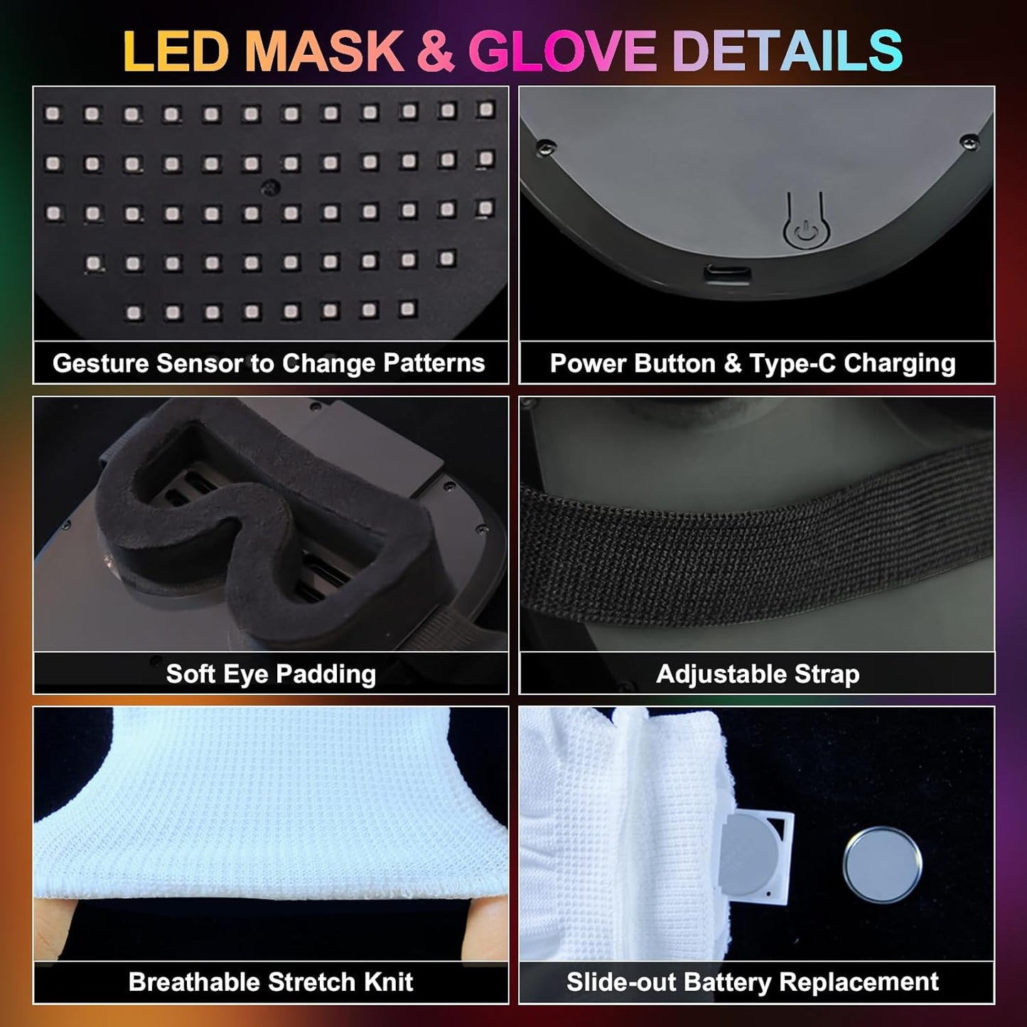 Led-Mask Gloves Halloween-Costumes For Kids Men Adult 2025, Light Up Gesture Cosplay Birthday Gifts For Boys 8+
