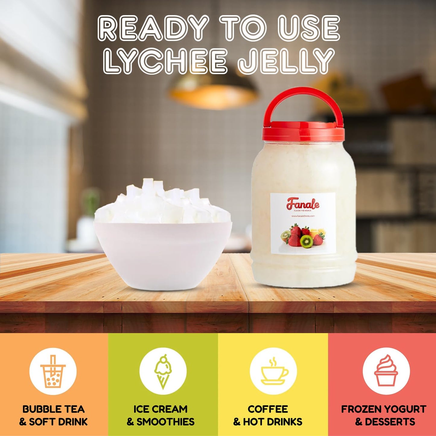 Fanale Coconut Jelly Topping nata de coco for Bubble Tea 8.3 lb | Lychee Jelly | for Boba Tea, Smoothies, Slushes, Desserts | 8.3lb | JEL005