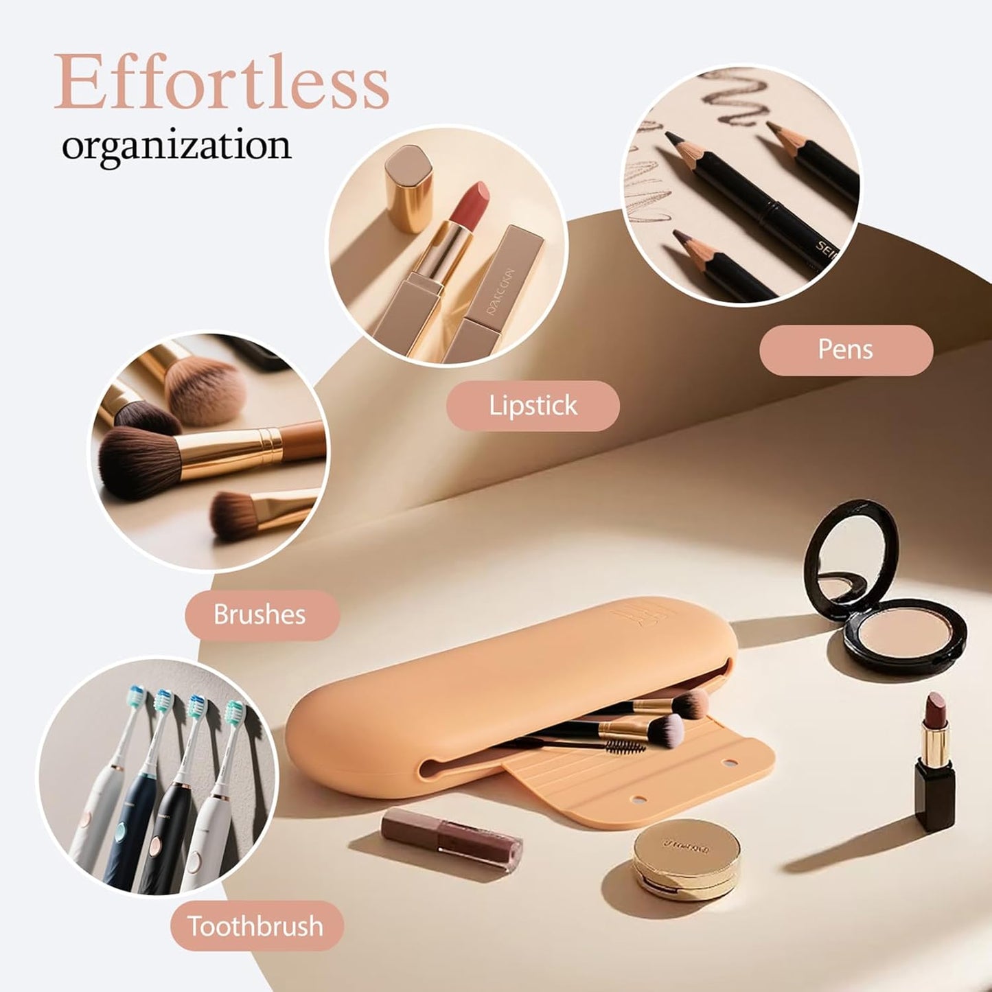 Silicone Makeup Brush Holder Set – Portable Travel Makeup Brush Holder with Makeup Sponge Holder and Foldable Cleaning Bowl – Upgraded 3-in-1 Cosmetic Organizer Set (coffee color)