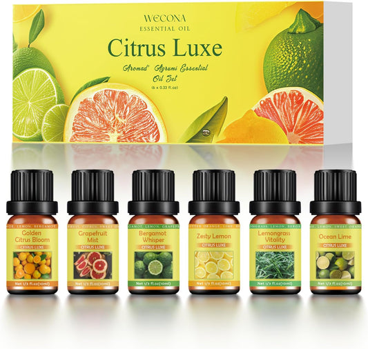 Citrus Essential Oils Set for Diffuser - 6x10ml Aromatherapy Oils Including Bergamot, Lemon, Grapefruit, Lime, Lemongrass, and Citrus Bloom - Essential Oils for Diffuser Use at Home or Office