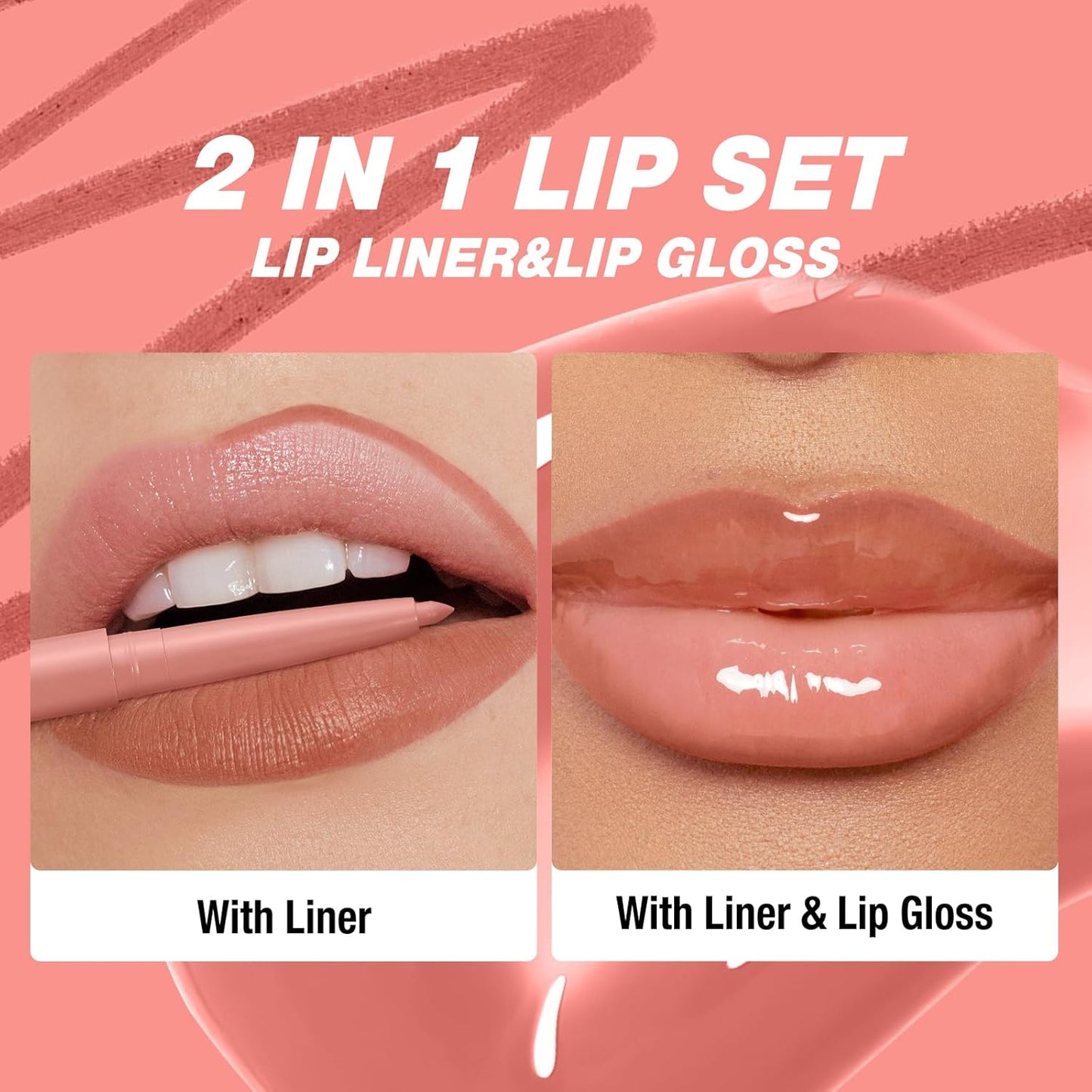 6pcs Hydrating Lip Oils + Lip Liner Pencil Lip Combo Sets, 24H Long-Lasting Lip Kit with Lip Liner and Gloss, Nourishing, Non-Sticky Tinted Stain Lip Gloss Plumping Lip Oil Set for Women(Set B)