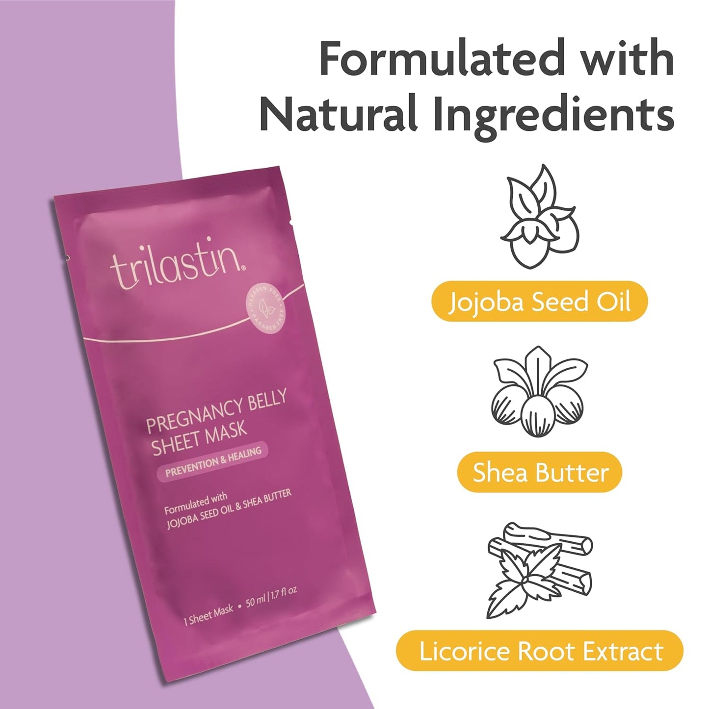 TriLASTIN Belly Masks - Belly Masks for Pregnant Women - Hydrating & Soothing for Itchy Skin - Reduces Stretch Marks - Safe for Sensitive Skin - Paraben & Phthalate-Free - Made in USA - 4 Pack