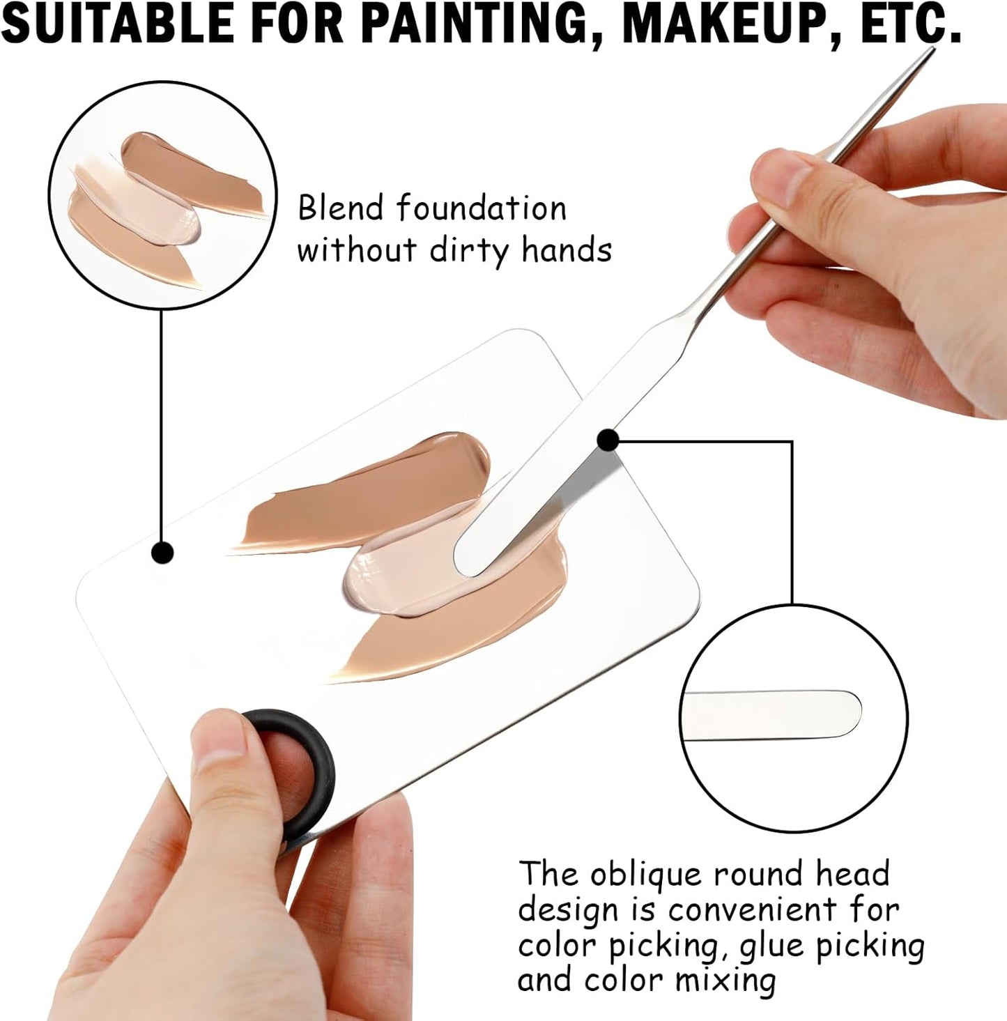 Makeup Spatula and Palette Set Facial Foundation Makeup Tools and Powder Puff Stainless Steel Mixing Spatula for Professional Makeup Nail Art