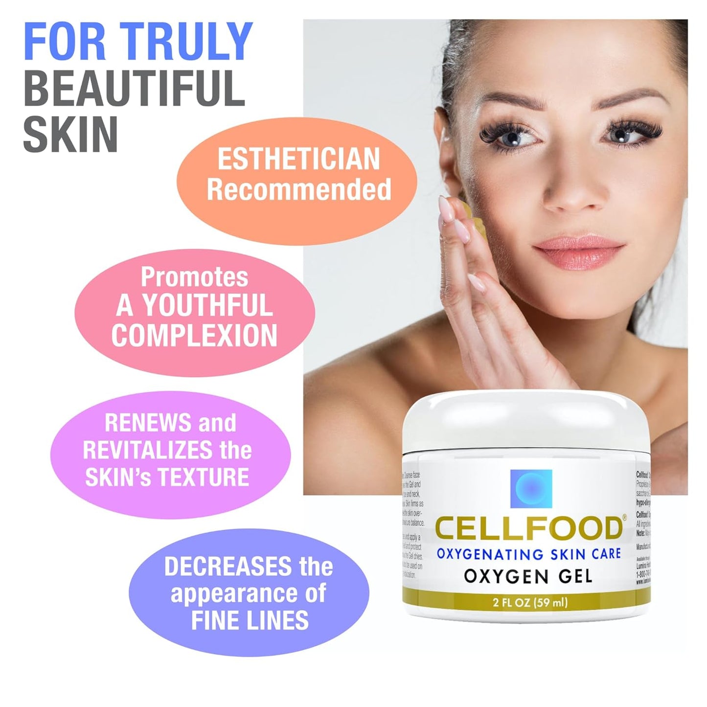 Cellfood Oxygen Gel, 2 fl oz - Nutrient Rich - Provides Moisture & Protection, Decreases Appearance of Fine Lines - Aloe Vera, Lavender Blossom Extract, Cellfood & Glycerine - Hypoallergenic, Non-GMO