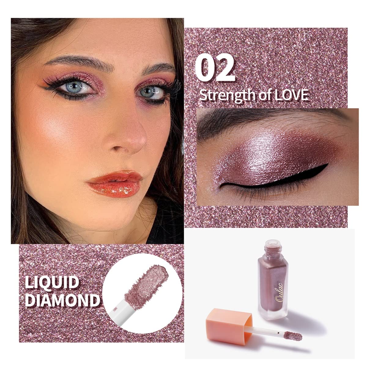 Oulac Liquid Glitter Eyeshadow - Metallic & Shimmer Finish, Non-Sticky One-Swipe Coverage, Quick-Drying & Crease-Resistant. Vegan & Cruelty-Free (02)