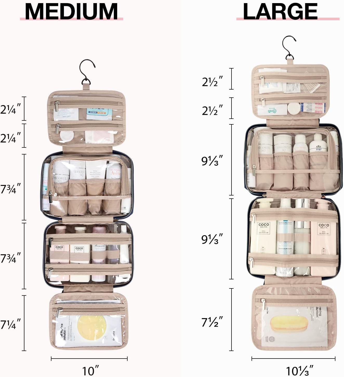 BAGSMART Toiletry Bag Hanging Travel Makeup Organizer with TSA Approved Transparent Cosmetic Bag Makeup Bag for Full Sized Toiletries, Large-Navy