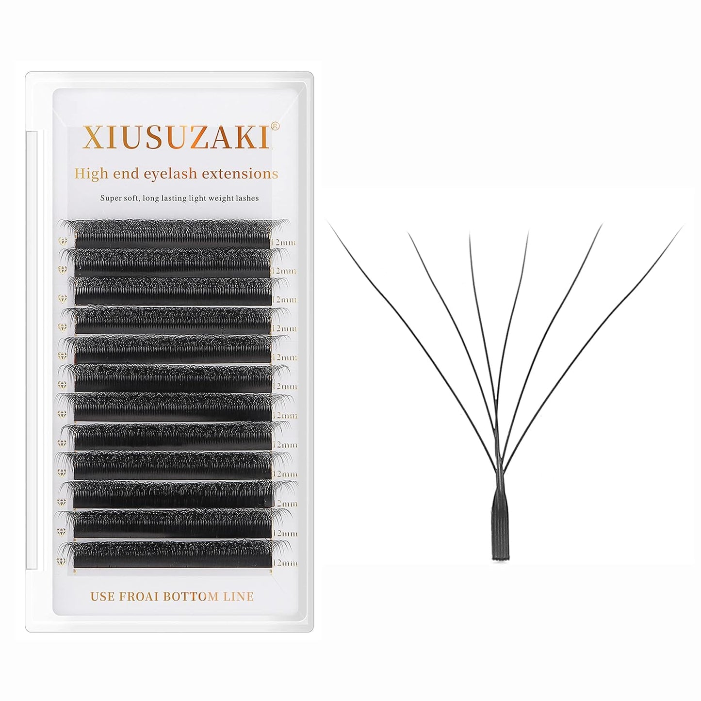 W Lash Extensions Supplies 6D Eyelash Extensions W Shape 0.07mm Thickness C Curl 14mm Premade Fans Easy Fan Lashes Volume Matte Black 12 Rows Crisscross Eye Lashes(W-6D-0.07-C,14mm)