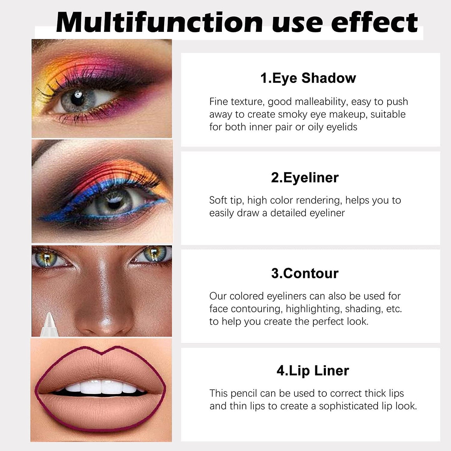 evpct 12Pcs Green Blue White Black Brown Purple Color Gel Glitter Eyeliner Pencils Set for Women Waterline Waterproof Smudge Proof lapiz de ojos delineador de ojos contra el agua Eye Liner Makeup 1-5