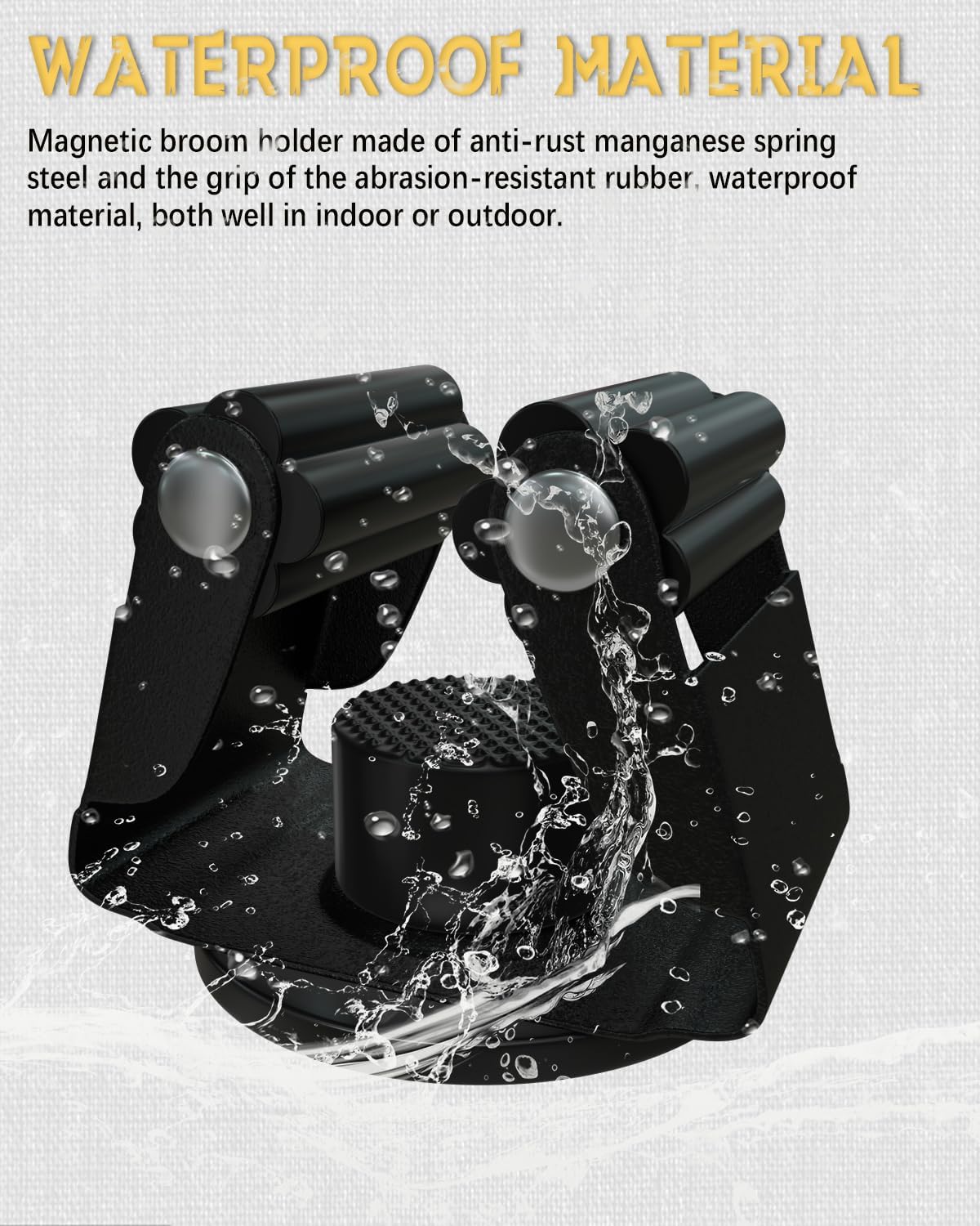 Magnetic Mop Holder, No Drilling Black Steel Magnetic Tool Mount for Home, Kitchen, Laundry, Garage, Workshop - 2 Pack/Black