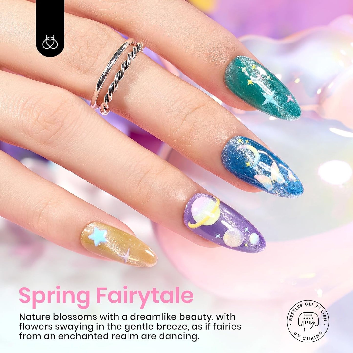 Beetles Spring Gel Nail Polish Set, 6 Colors Cat Eye Gel Nail Set Glitter Velvet Valentines Gel Polish Kit with Magnet Fairytale Series Soak Off Uv Led DIY Manicure Gift for Women