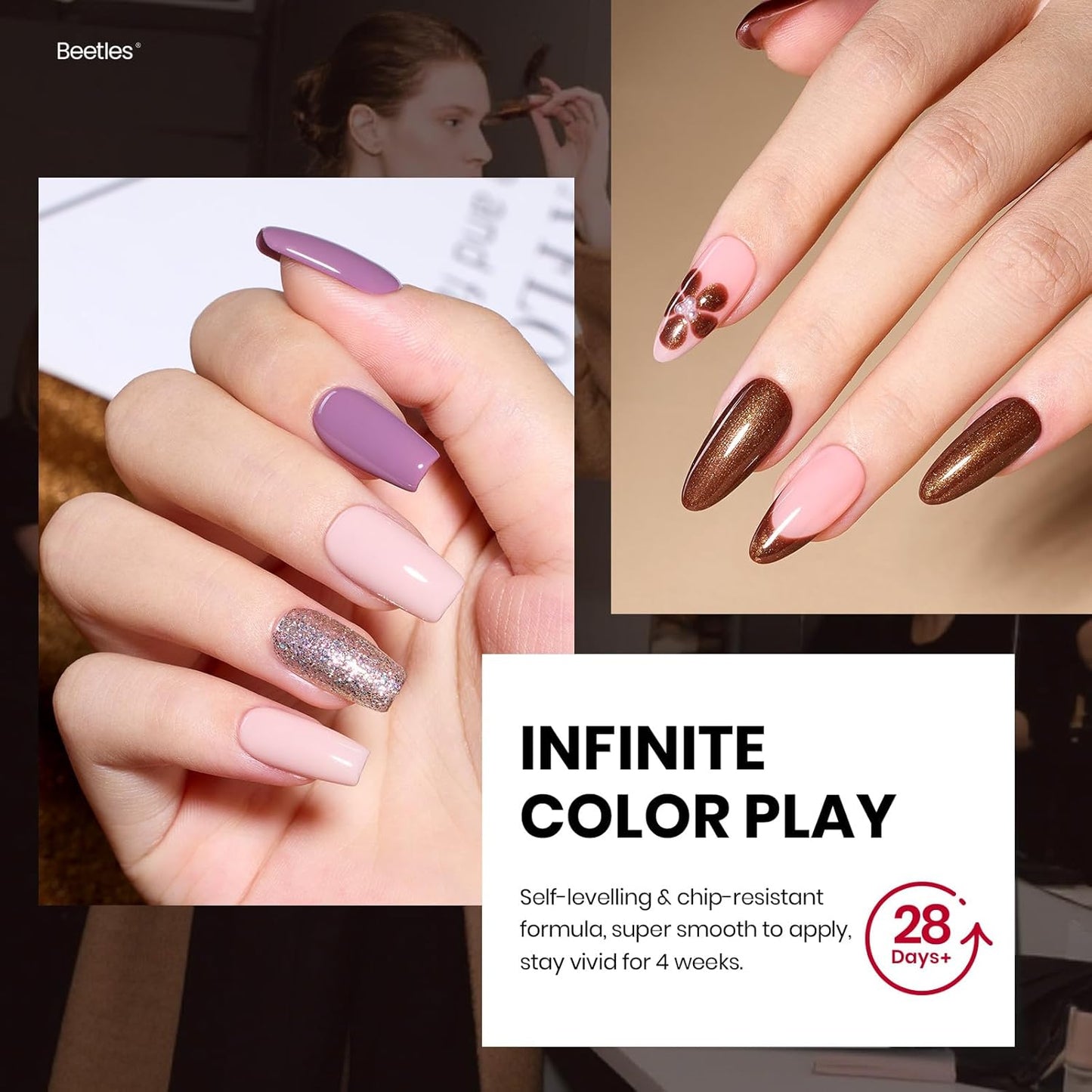 Beetles Fall Gel Nail Polish Set – Catwalk Tonal Hues 25 Colors Gel Polish, Nude Brown Yellow Purple Green Glitter with Base Glossy Mattle Top Coat Soak Off UV LED Winter Manicure Gift for Women