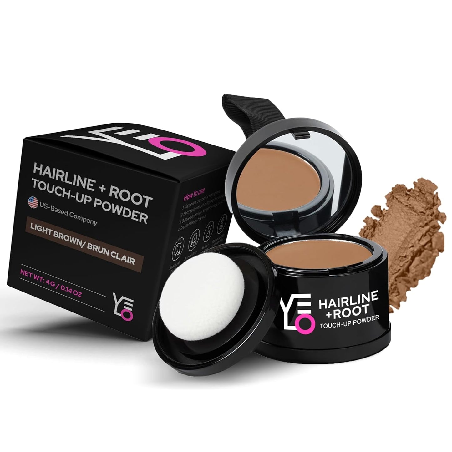 VELO Hairline Powder–LIGHT BROWN Hair Root Touch Up Powder for Women & Men–Instantly Covers Gray Hair, Thinning Hair & Bald Spots–Sweatproof Root Cover Up–Puff & Mirror Compact 13 Shades