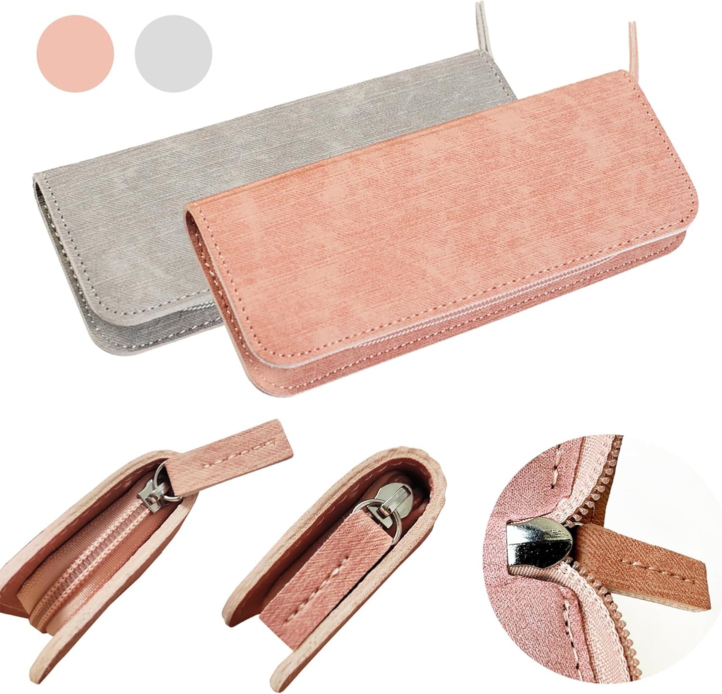 Lash Tweezers Organizer, Eyelash Extension Tweezers Bag, Soft PU 5 Positions Portable Dustproof, Individual Zipper Storage Case Box for Tweezers, Makeup Brush, Slender Small Tools(Grey)