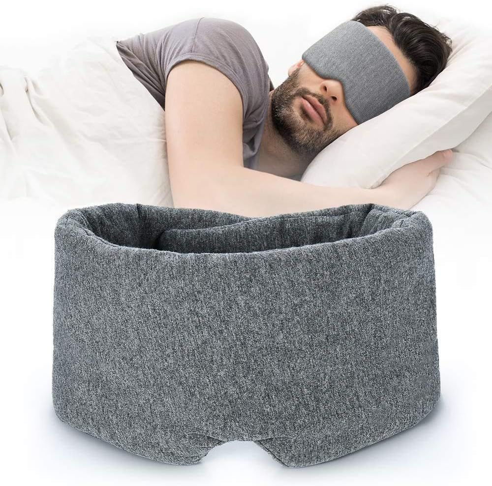 FRESHME Cotton Sleep Eye Mask for Women Men - 100% Blocking Light Travel Blindfold, Soft Zero Pressure Grey Eyes Cover with Adjustable Velcro Strap for Side Sleeper Night Sleeping, Work Nap and Yoga
