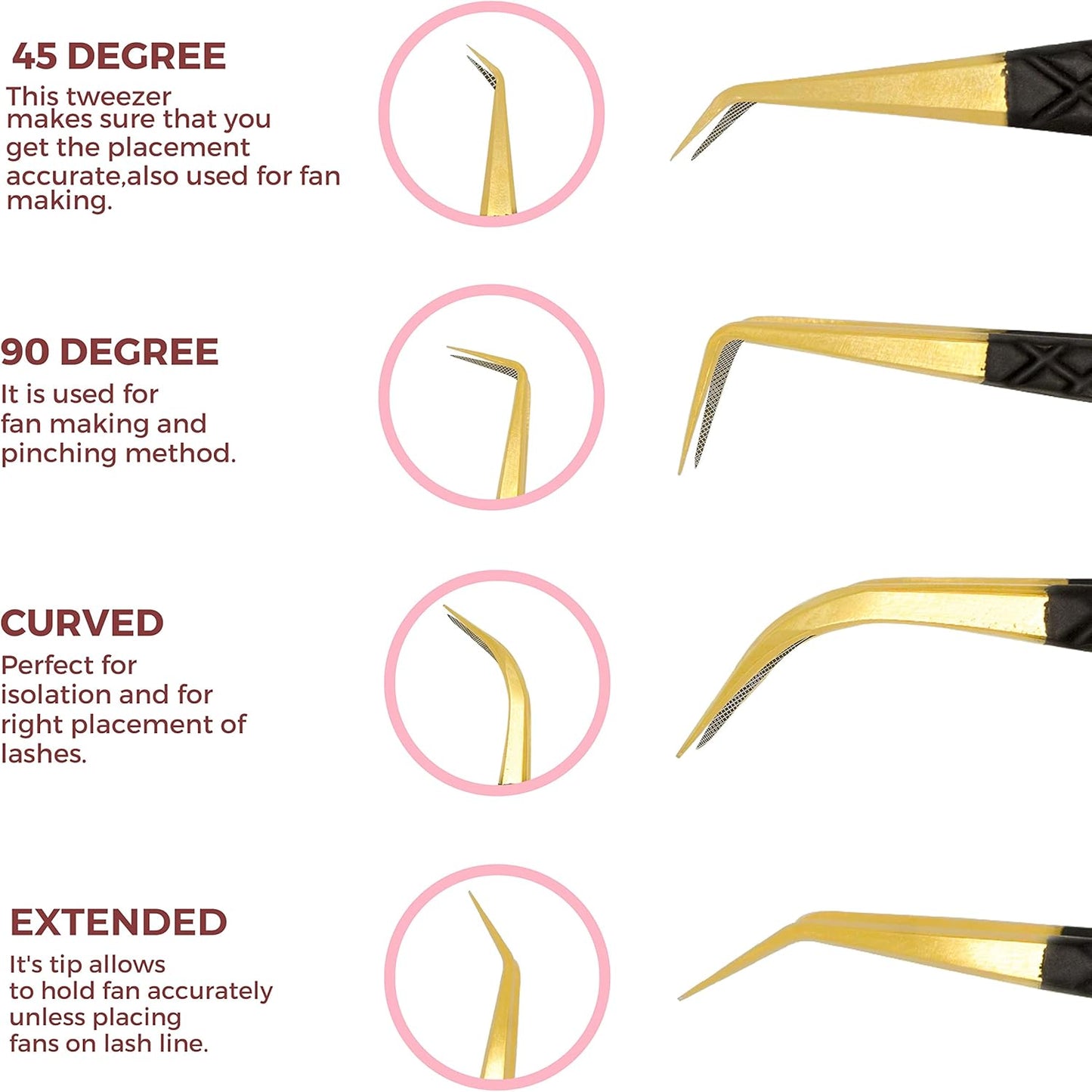 SIVOTE Fiber Tip Lash Tweezers for Eyelash Extensions with Diamond Grip, Black, Set of 4 - Precise Tips Japanese Steel for Classic, Volume & Mega Volume Lashes, Anti-Rust - Ideal for Lash Artists