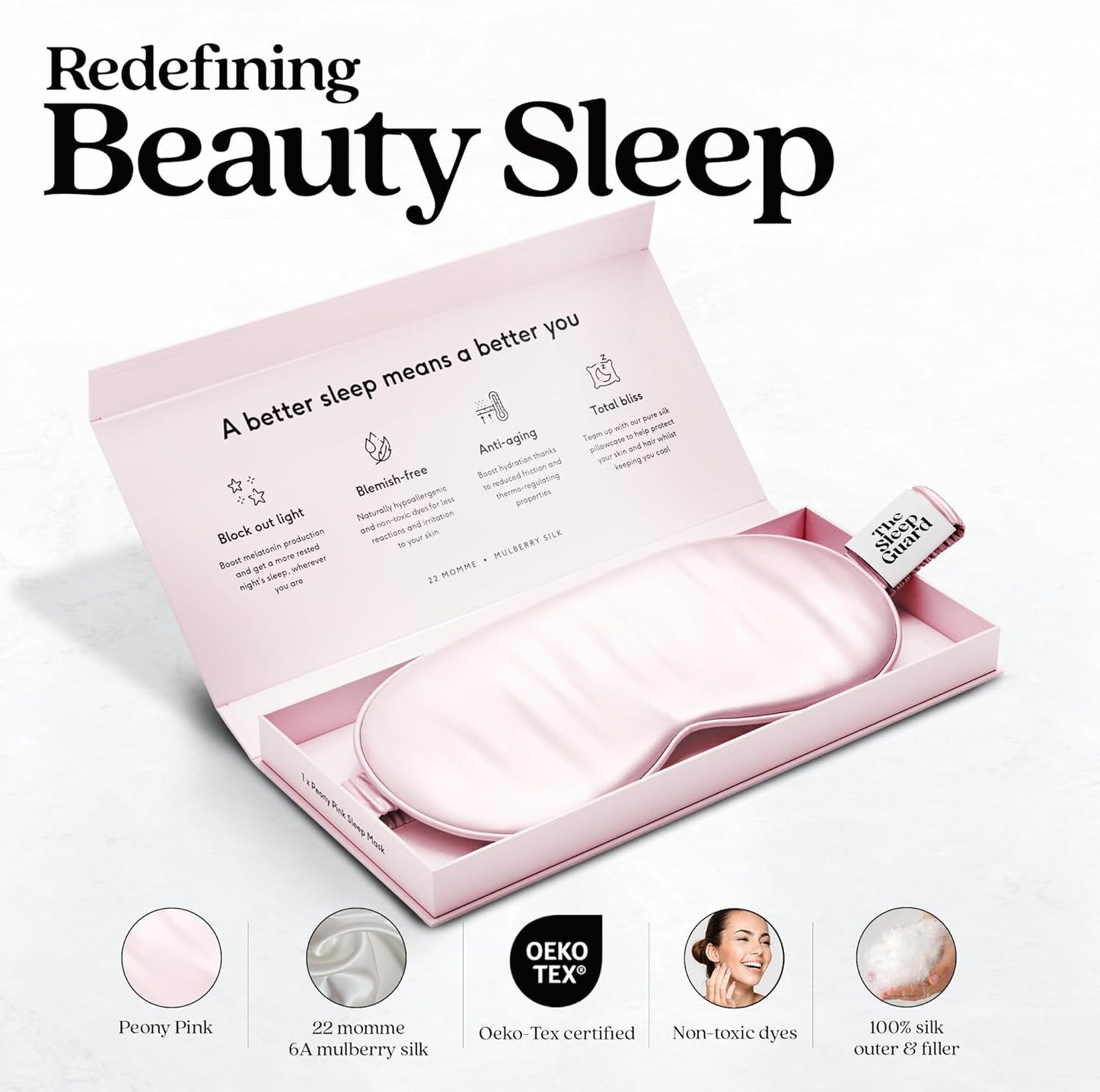 Pure Silk Sleep Mask [100% 6A Mulberry Silk, 22 Momme] Light Blocking Travel Essentials. Eye Masks for Sleeping. Black Oeko-Tex Blindfold. Eye Covers for Men & Women