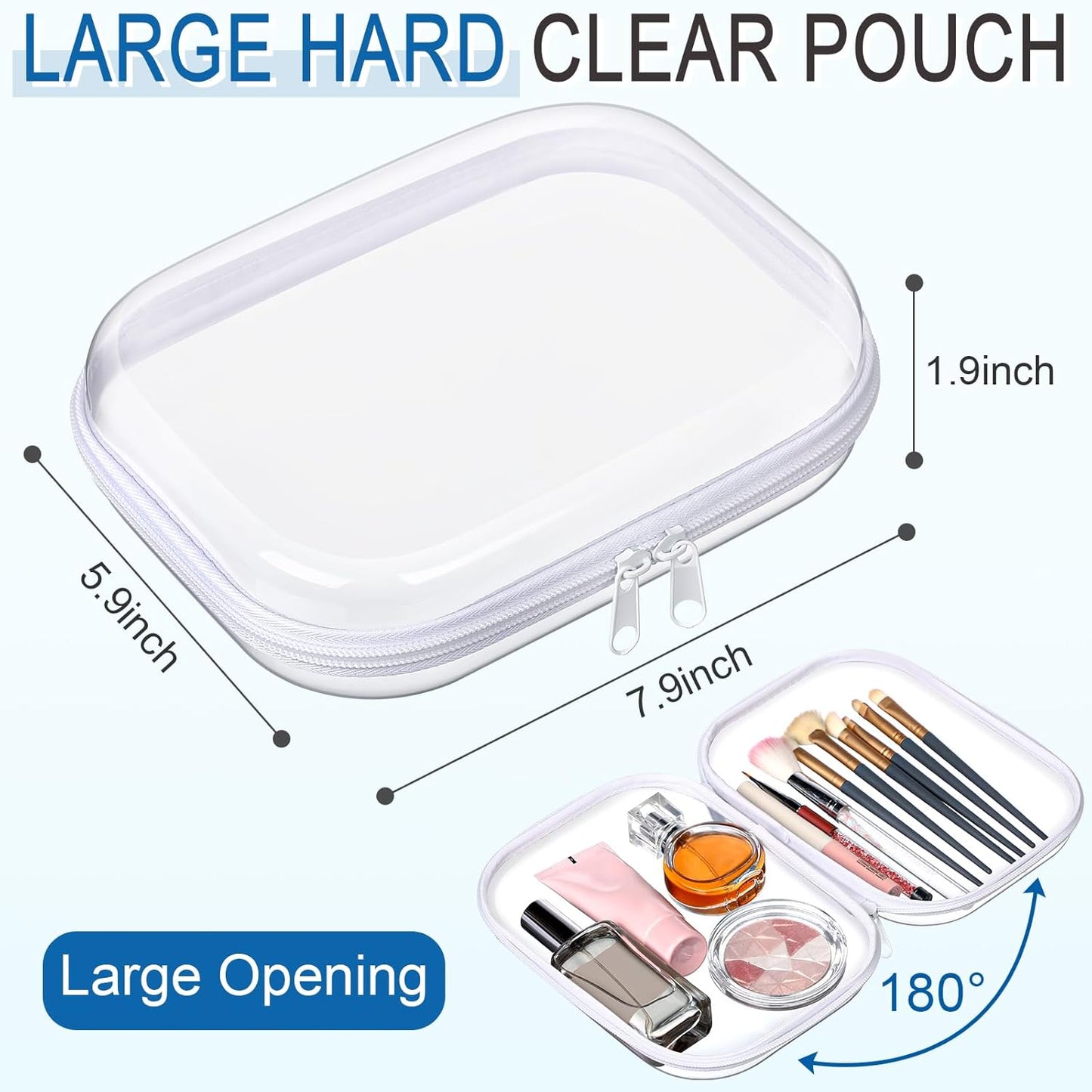 Sanwuta 6 Pcs Clear Hard Zipper Case Pencil Pouches Hard Plastic Zipper Pouches Makeup Bag Transparent Cases for Snacks Plastic Storage Organizer Box for Travel