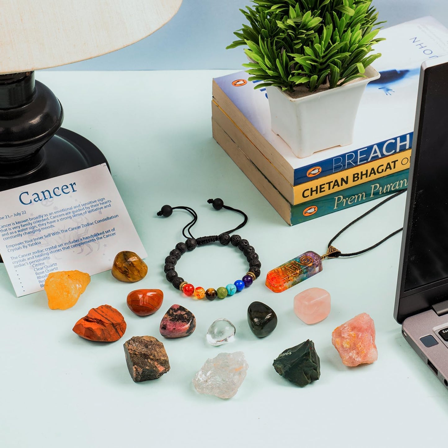 NARIBABU Cancer Zodiac - Zodiac Healing Gifts - Cancer Chakra Crystals - Zodiac Sign Gemstones Set - Cancer Healing Crystals Set - Cancer Crystals Gift Set