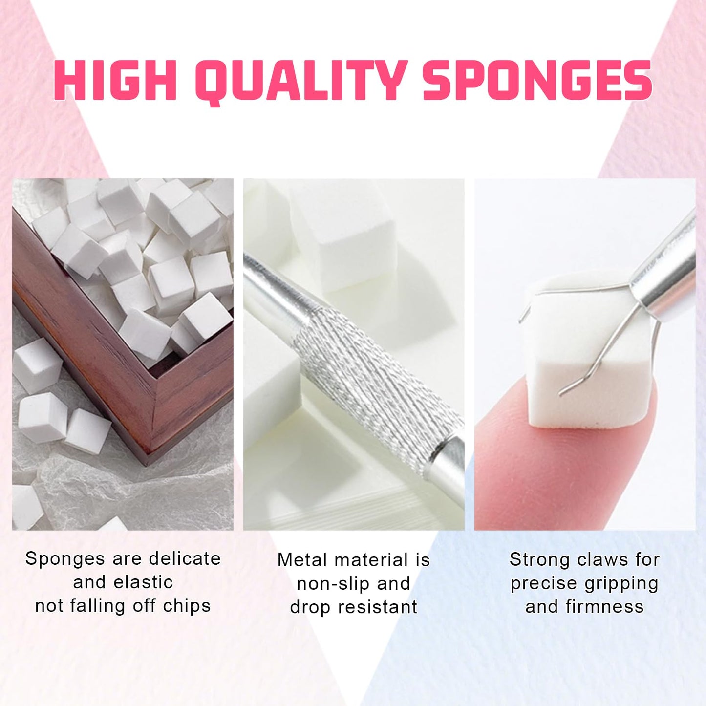 Soft Sponges for Painting Nail Gel with Grabber, Professional Grabbing Tools for Ombre Gradient Painting Gel Nails Sponges Patting Brush (100PCS Sponges & Grabber)