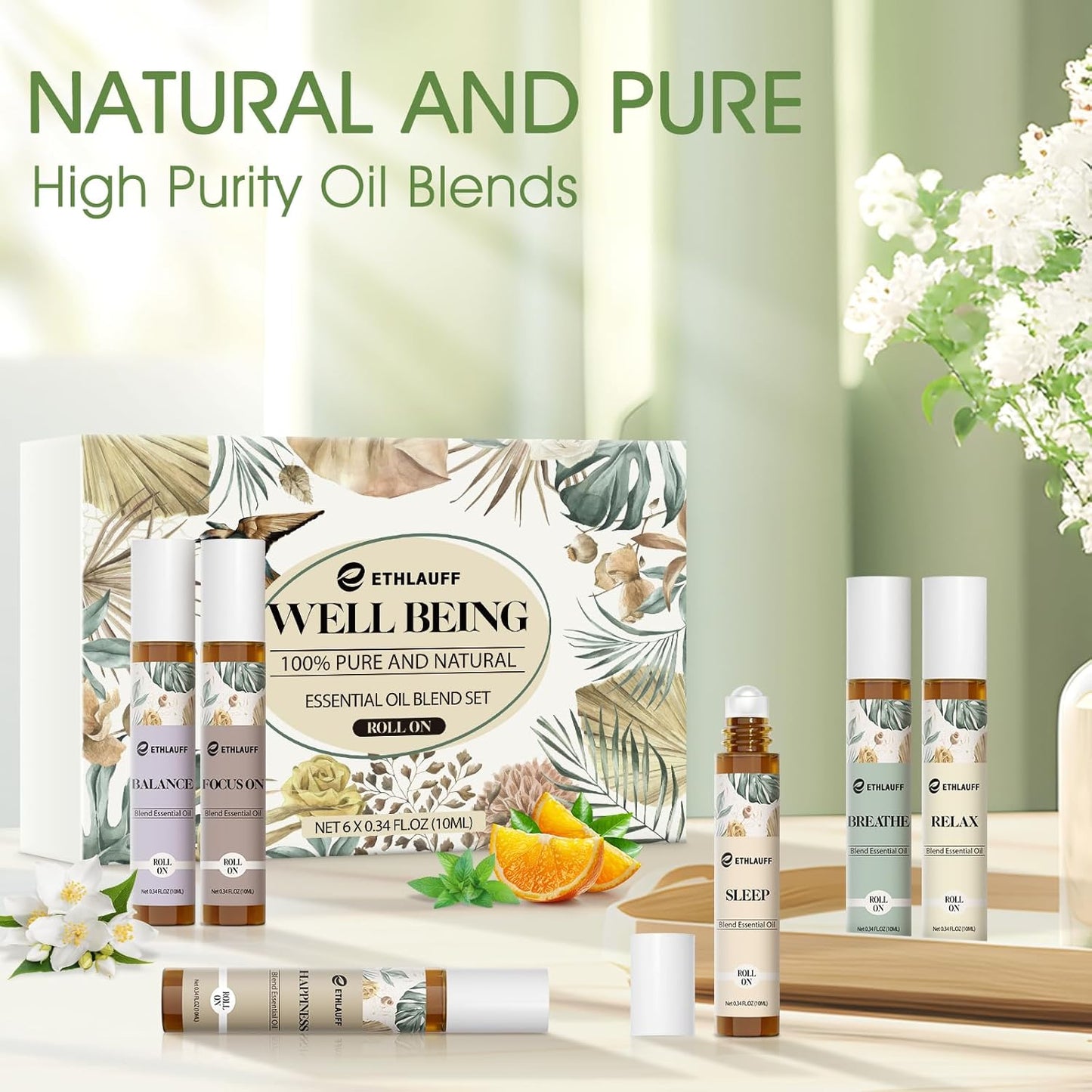 Essential Oils Roll On Set 12 Pack -(Calm, Renew, Soothe, Dream, Head Ease, Frankincense & Myrrh) Relaxation Self Care Gifts,Aromatherapy Oil with Roller Ball - Stress Relief Gifts for Women and Men