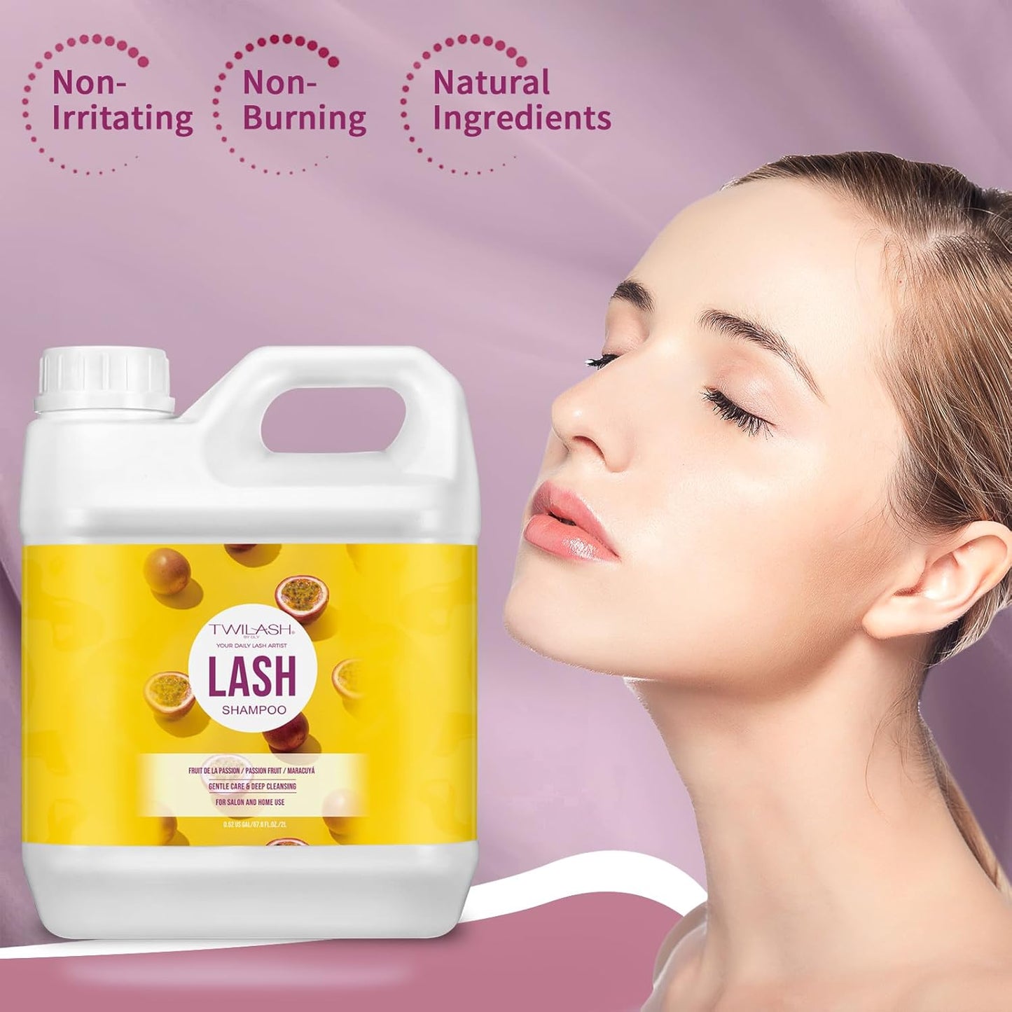 Lash Shampoo Bulk, Eyelash Cleanser for Extensions 2 Liters, Non-irritating or Burning Eyelid Foaming Cleanser for Professional Salon and Home Use (Passion Fruit-2L)