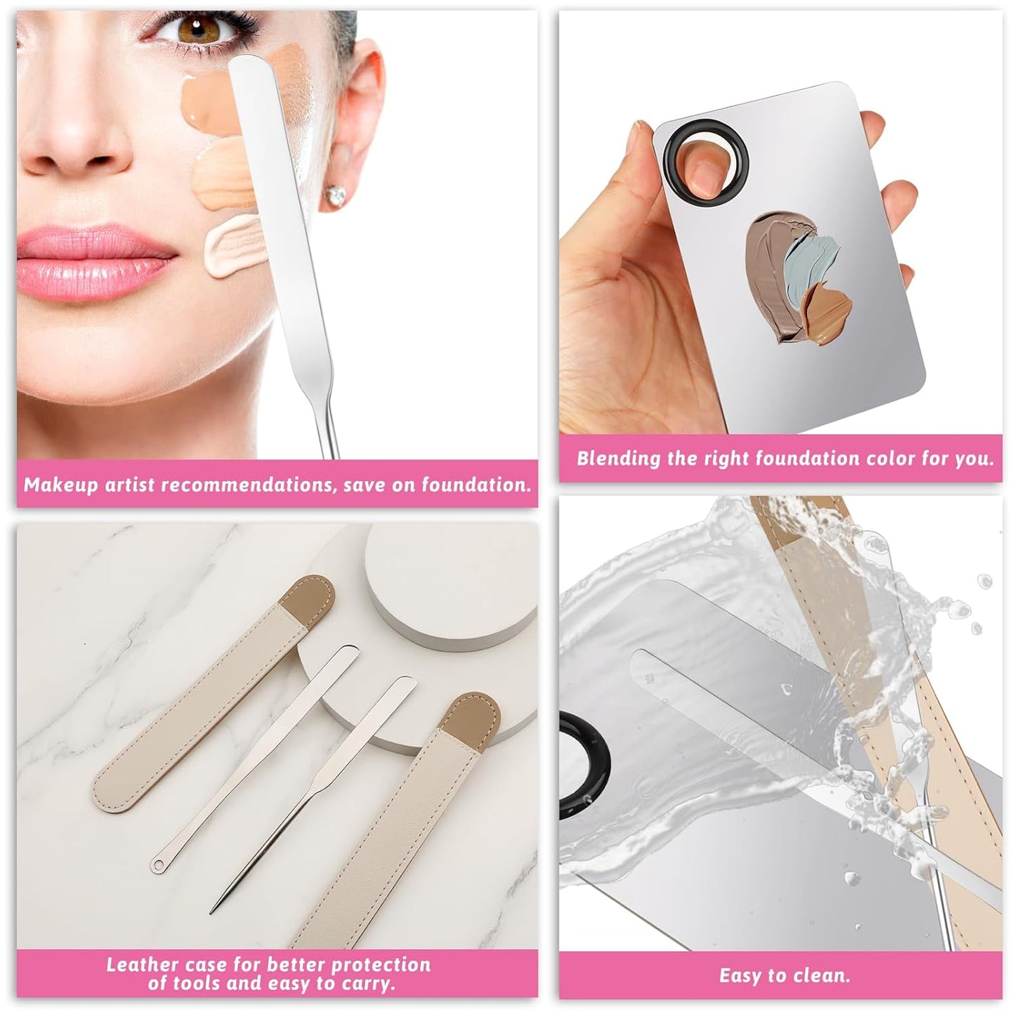 Makeup Mixing Palette, 5 Piece Set Makeup Palette Tray, Foundation Mixing Palette with Stir Stick, Spatula for Foundation Eye Shadow Lipsticks