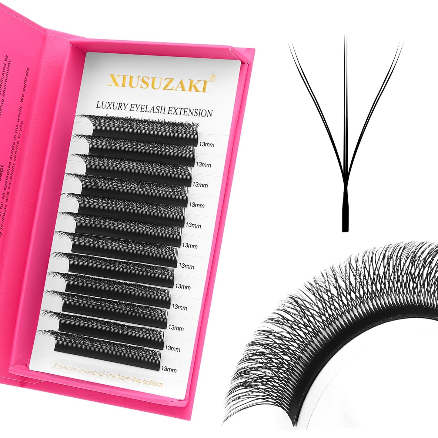 Lash Extensions Double Tips 3D Eyelash Extensions W Shape 0.07mm Thickness C Curl 12mm Premade Fans Easy Fan Volume Matte Black Crisscross Eyelashes(W-3D-Double Tips-0.07-C,12mm)