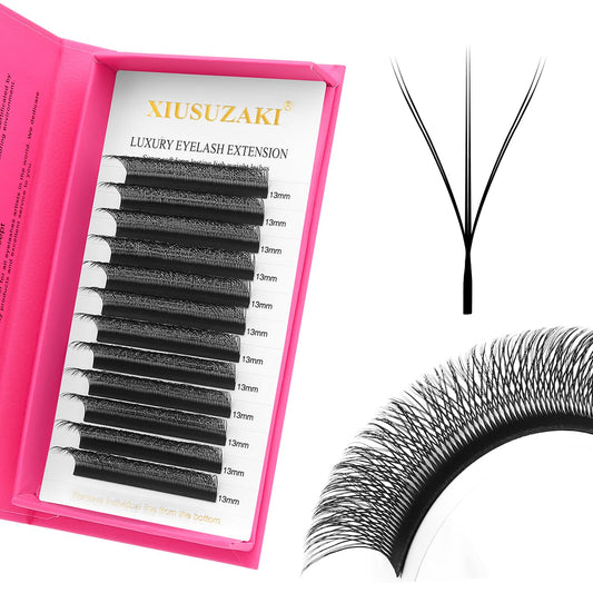 Lash Extensions Double Tips 3D Eyelash Extensions W Shape 0.07mm Thickness C Curl 11mm Premade Fans Easy Fan Volume Matte Black Crisscross Eyelashes(W-3D-Double Tips-0.07-C,11mm)