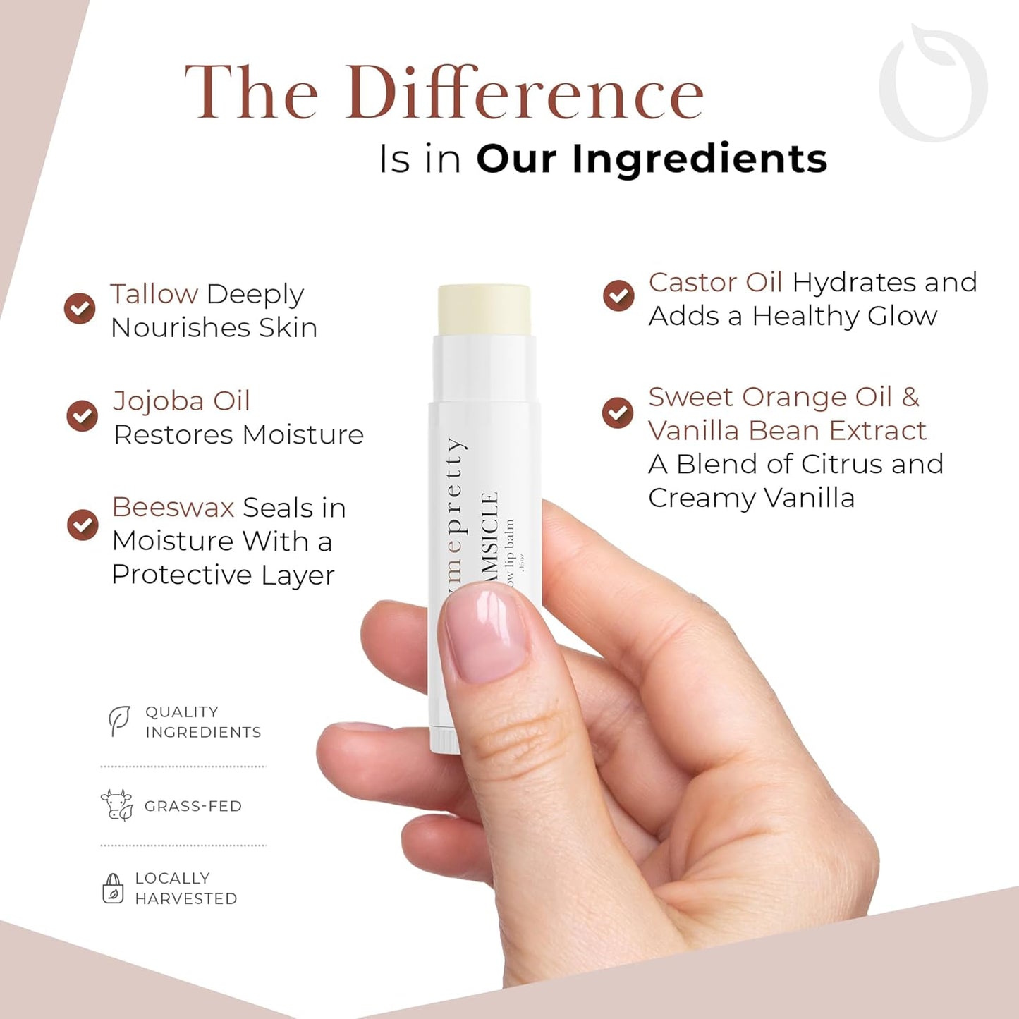 Creamsicle Lip Balm, Luxuriously Soothing & Protective Tallow Lip Balm w/Nutrient-Rich Tallow, Vanilla Bean, Sweet Orange Essential Oil & More, Non-Toxic Lip Care, USA Made, .15 Oz.
