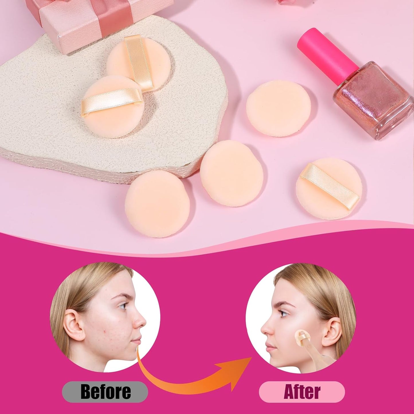 12 PCS Small Powder Puff Mini, Makeup Powder Puff Skin Color Soft Small Powders Puffs 1.5 Inches Powders Pact Microfiber Makeup Sponges Finger-Sized Makeuppuff for Women Beauty Blender Sponge