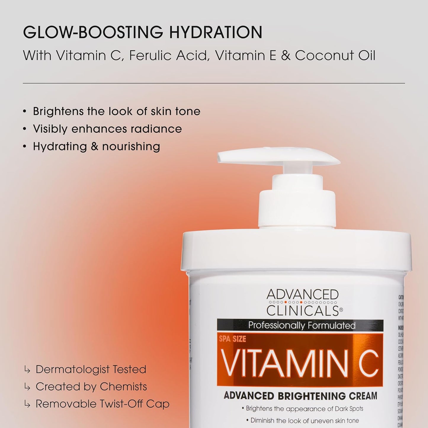 Advanced Clinicals Vitamin C Cream Visibly Brightening Body Lotion | Vitamin C Moisturizer Skin Care Body Cream For Women & Men Helps Visibly Improve Look Of Dark Spots & Uneven Skin Tone, 2-Pack