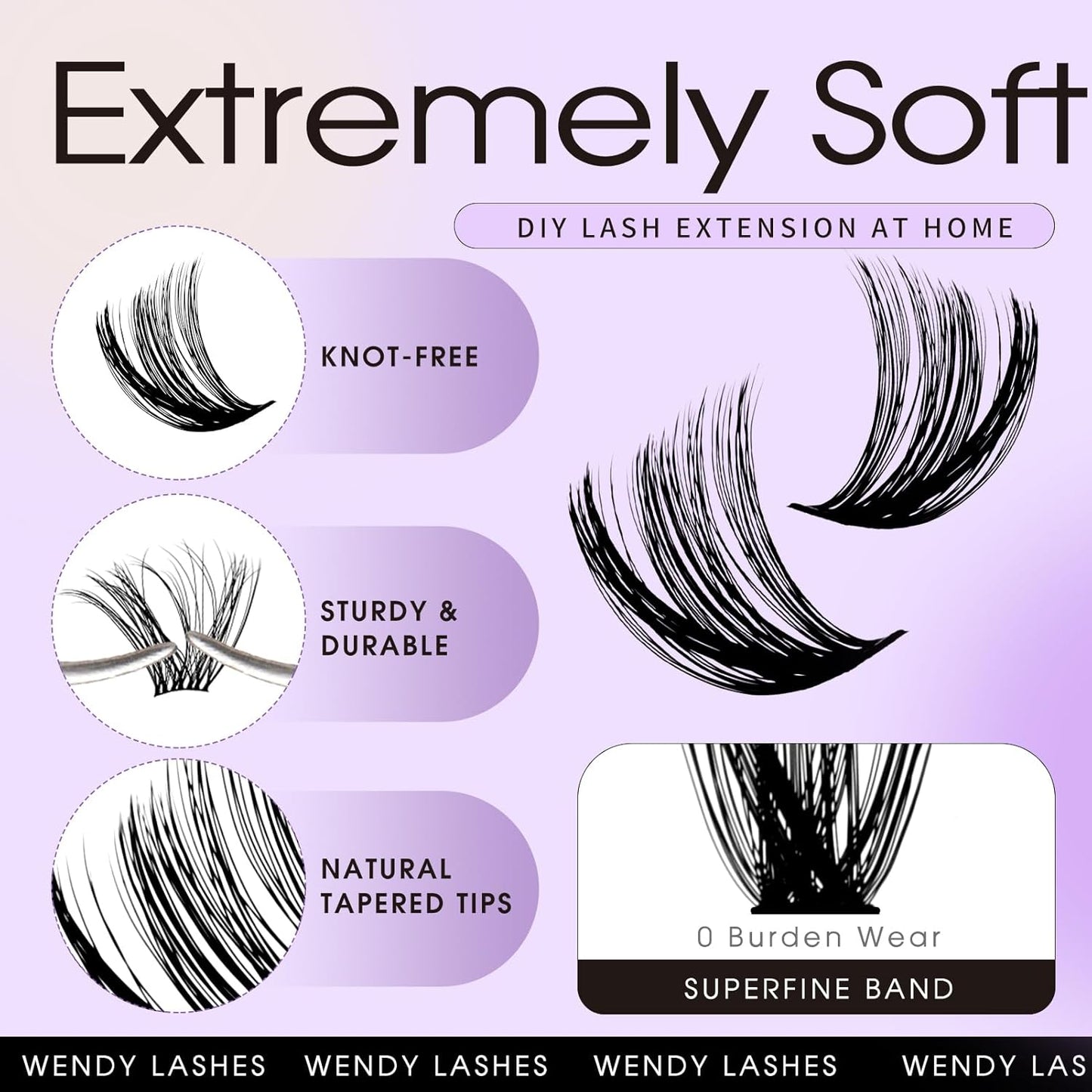 Lash Clusters Kit for Using at Home: Ultra-light, DIY, Natural, Fluffy, Wispy, Waterproof, Anime, Manga, Cat Eye, C Curl, 16-20mm, 60P+80P, Wendy, RT318