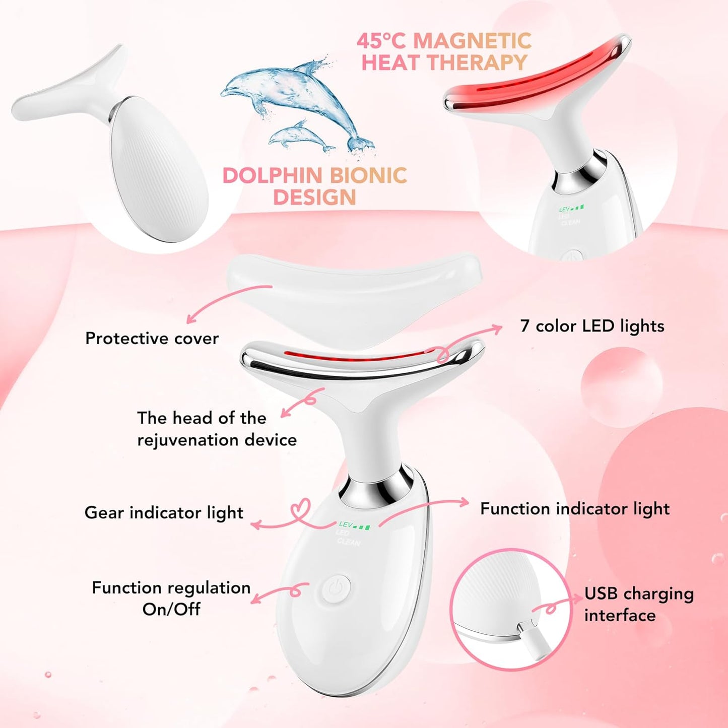 Red-Light-Therapy-for-Face, Facial Massager Wand with 7 Color - Birthday, Christmas, Mothers Day, Valentines Day, Self Care Gifts for Her Women Mom Best Friend Wife Teacher (White)