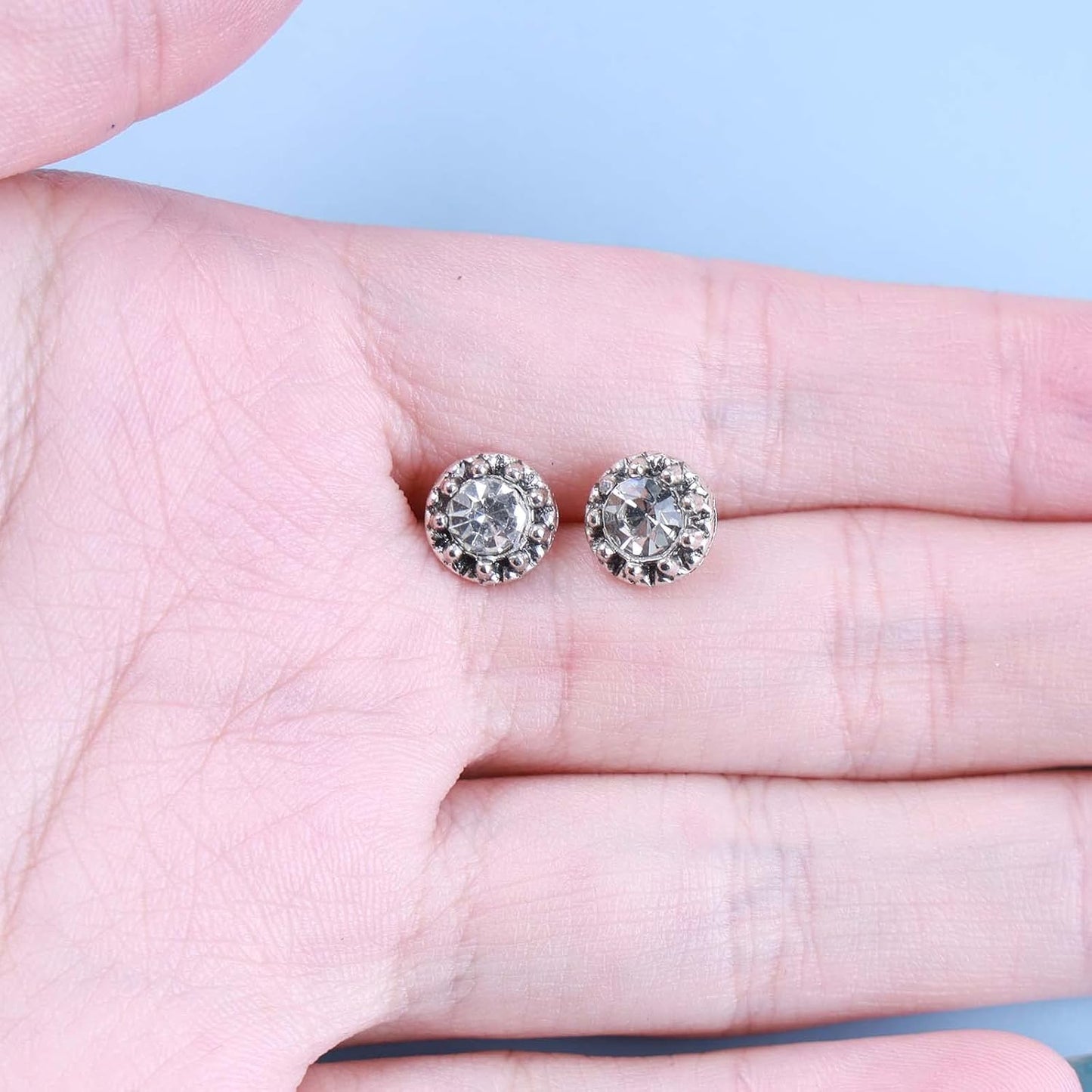 Boho Tiny Crystal Square Earrings Silver Cz Square Earrings Cz Rhinestone Square Stud Earrings Silver Geometric Earrings Jewelry for Women and Girls