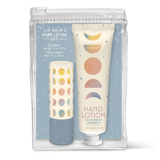Studio Oh! Lip Balm & Hand Lotion Set - Travel-Size Toiletries, 2-Piece Gift Set - Moisturizing, Portable - Moon Phases