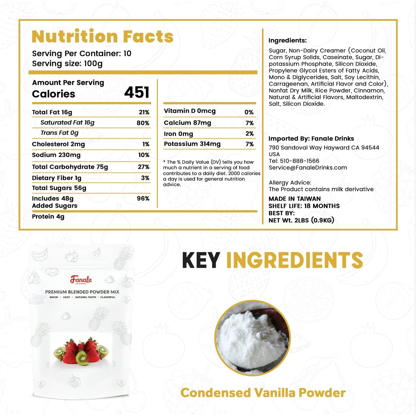 Fanale Premium Horchata Bubble Tea Flavoring Powder | Perfect for Baking, Smoothies, Desserts and Drinks | Instant Flavoring Powder for Boba Milk Tea - 2.2 Pounds (Pack of 10).