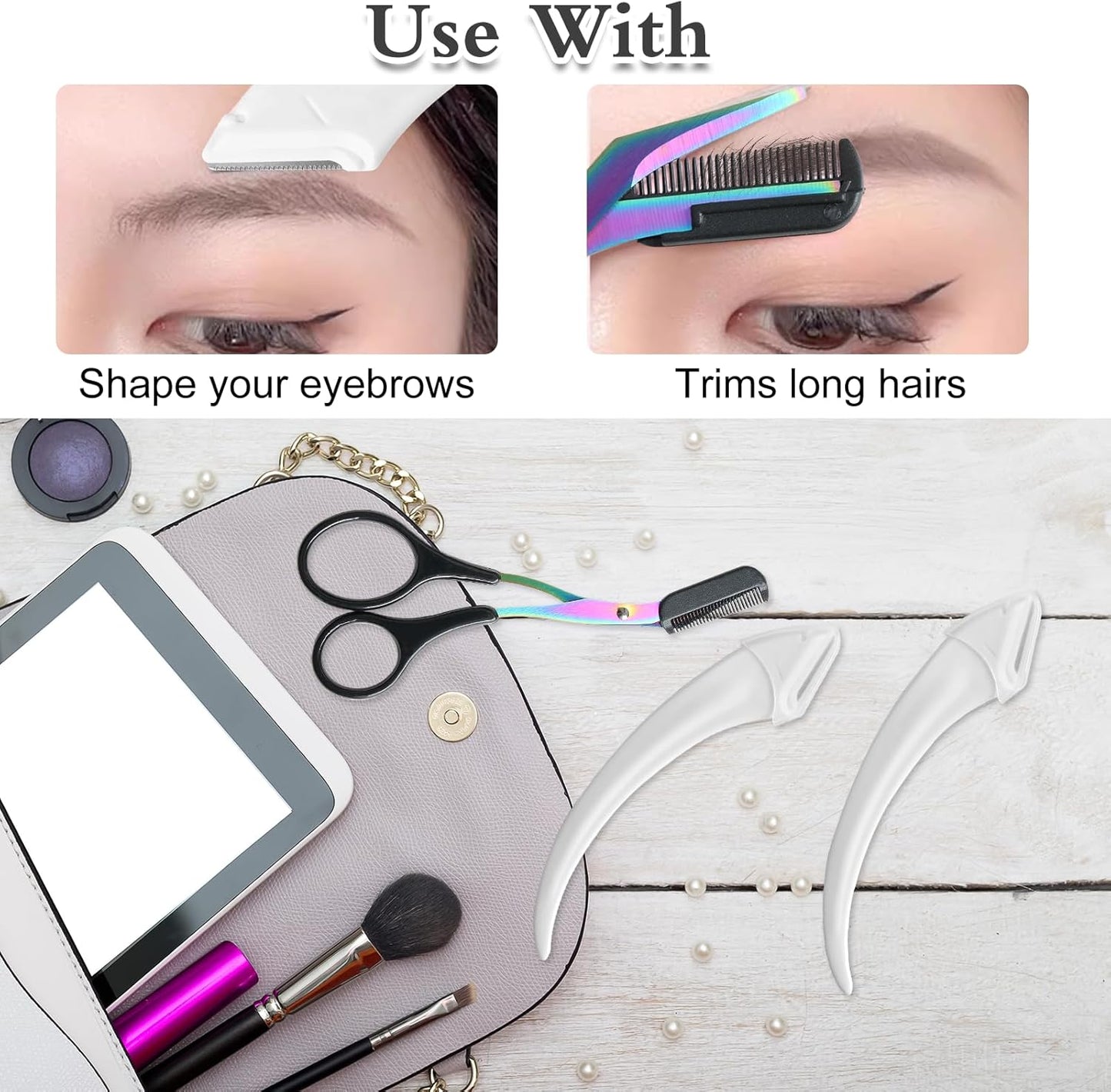 6 Pcs Eyebrow Trimmer Scissors with Comb, Curved Eye Brow Razor, Non-Slip Stainless Steel Facial Hair Removal Grooming, Brow Shaping Beard Shaving Kit Beauty Accessories for Women Men (Black)