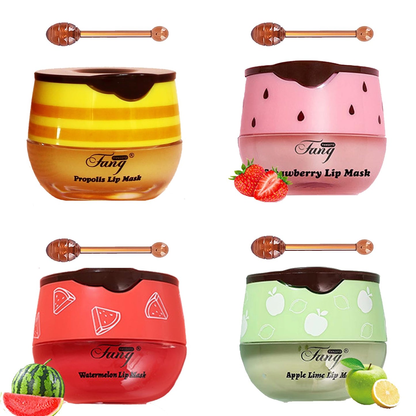 4 PCS Bee Lip Balm Honey Pot,Lip Mask Propolis Moisturizing,Prevention Dry and Cracked Lip Scrubs Exfoliator Lip Wrinkle Skin Care Products (Honey & Strawberry & Watermelon & Apple Lime)