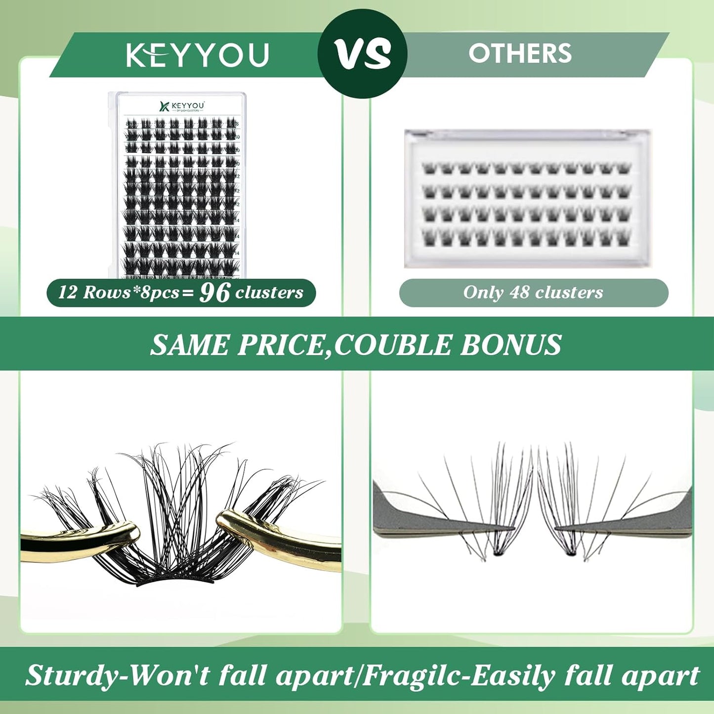 Lash Clusters 96pcs Individual Lashes D Curl 18mm Eyelash Clusters KEYYOU Volume Wispy Lash Extension Soft&Comfortable Easy DIY at Home(Y22,D-18mm)