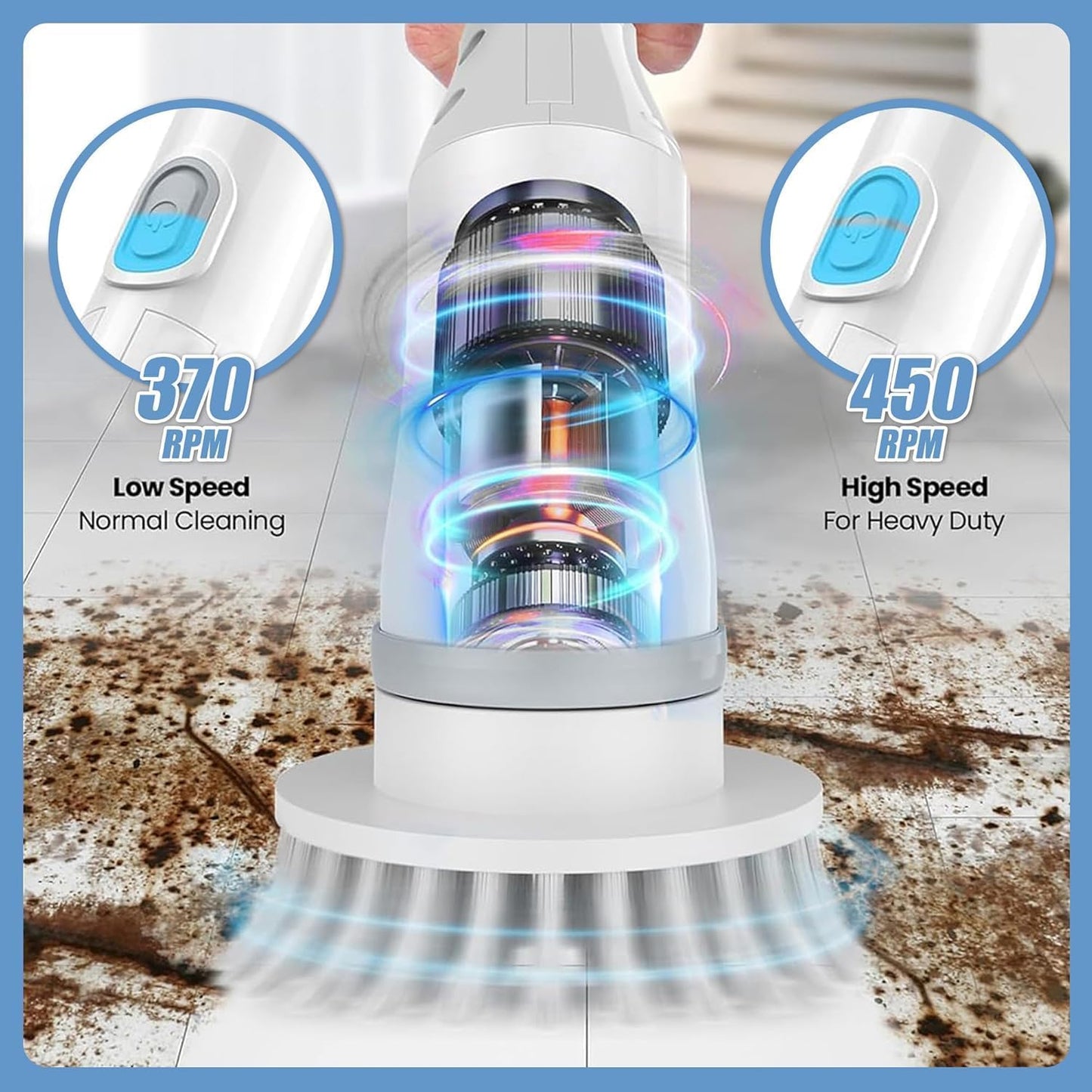 2025 Upgraded Electric Cleaning Brush, IPX7 Waterproof Electric Spin Scrubber with Replaceable Brush Heads, Adjustable Angle, Lightweight & Flexible for Bathroom, Kitchen, Tiles, and More